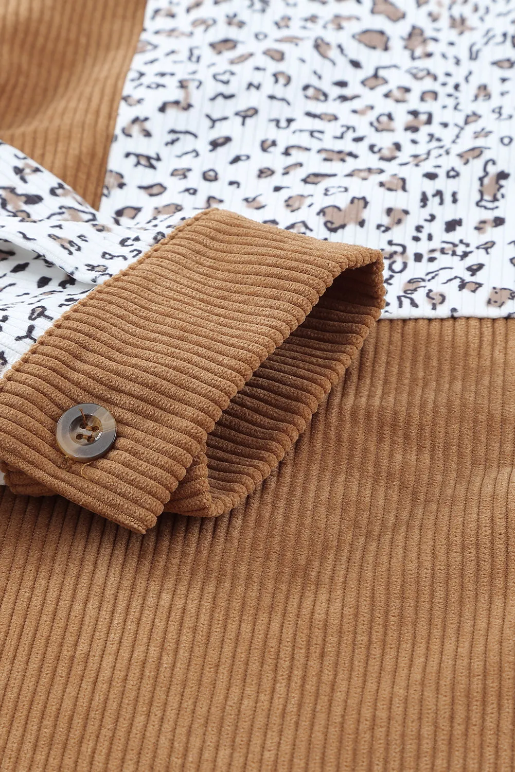 Brown Button Up Colorblock Pocket Corduroy Shacket