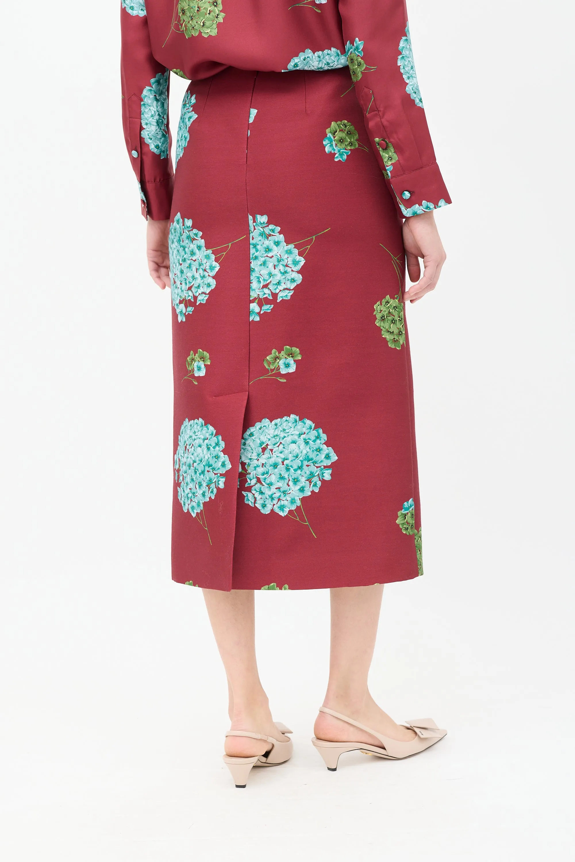 Burgundy & Multi Floral Shirt & Skirt Co-Ord Set