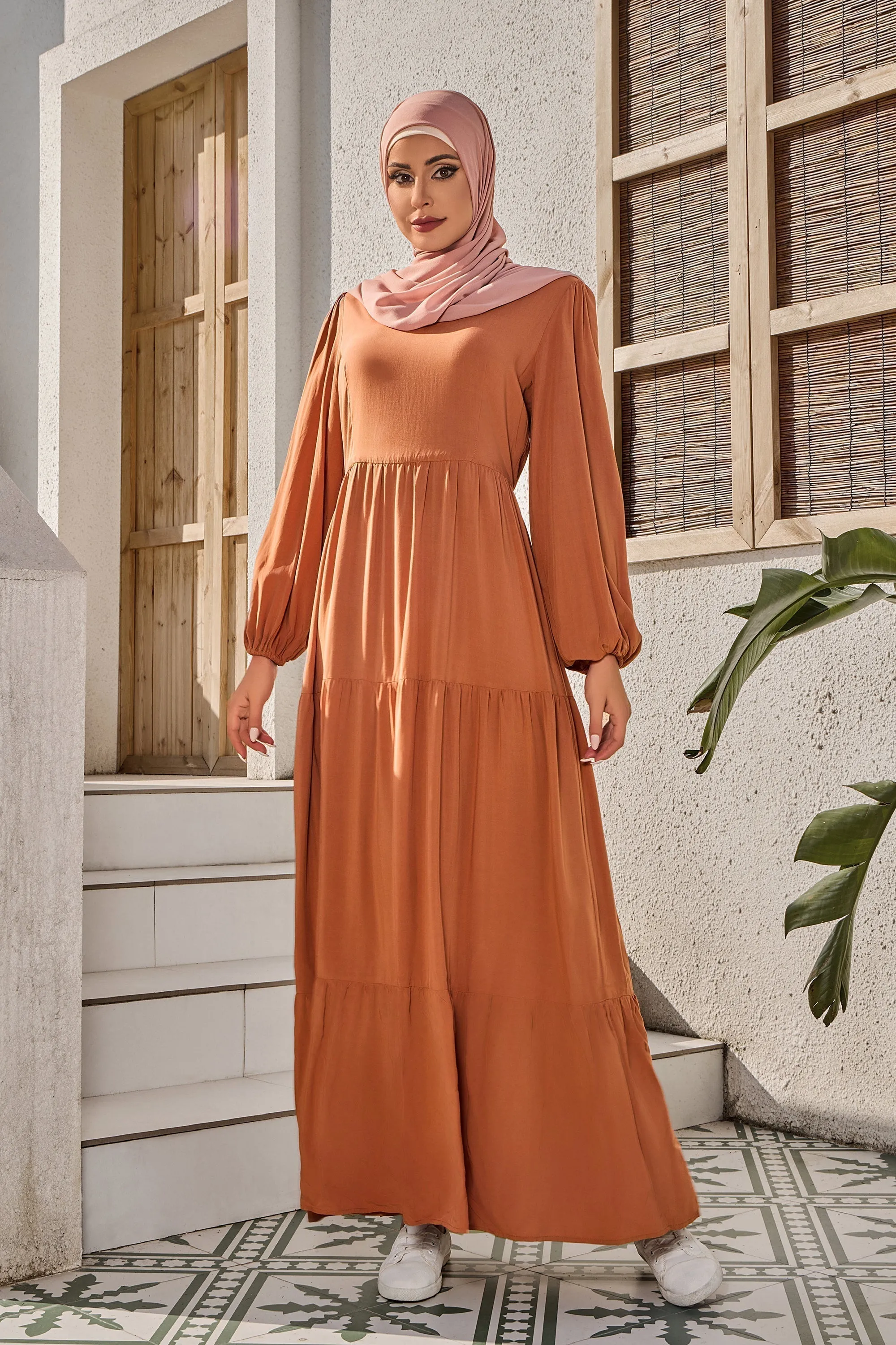 Burnt Orange Long Sleeve Maxi Dress