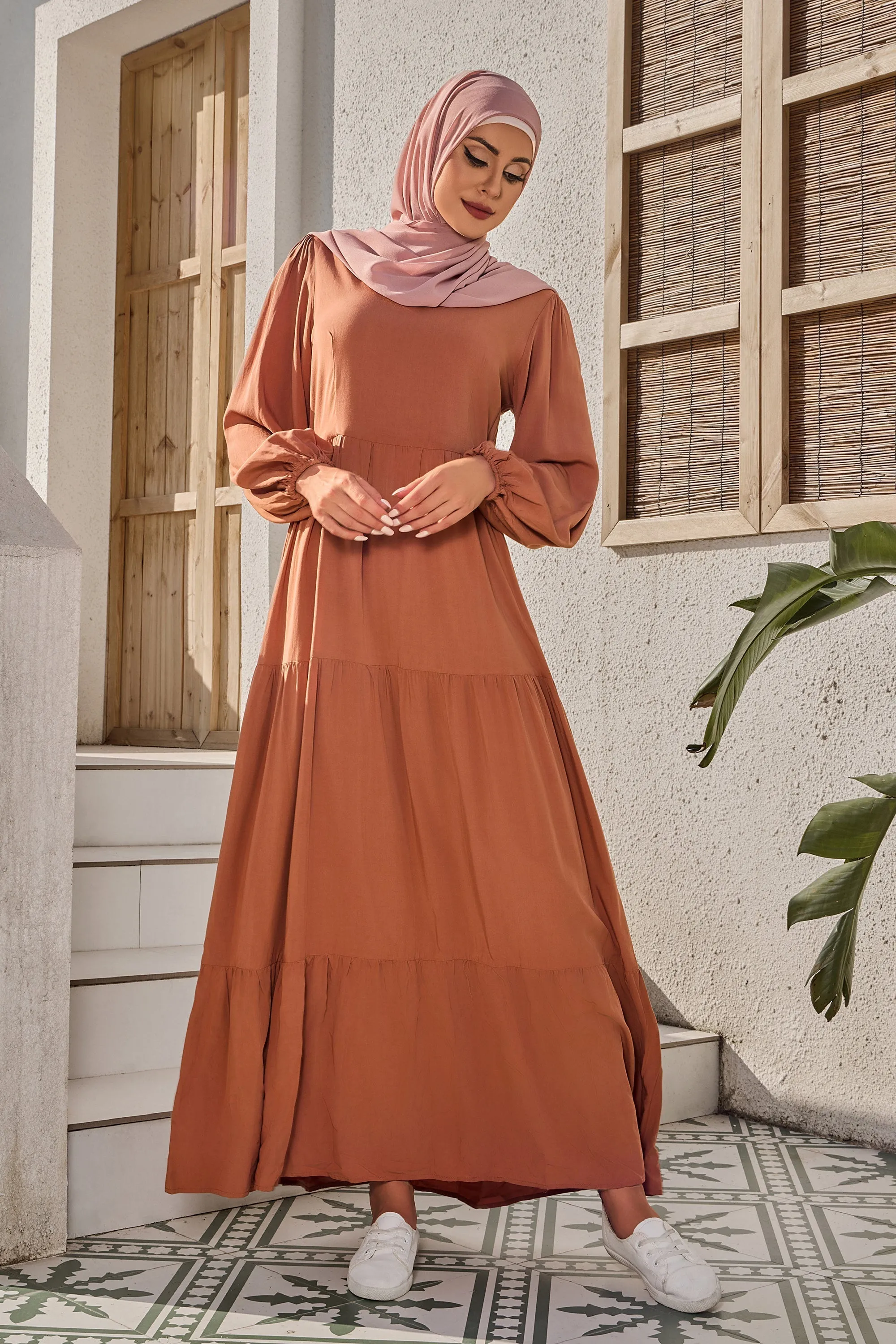 Burnt Orange Long Sleeve Maxi Dress