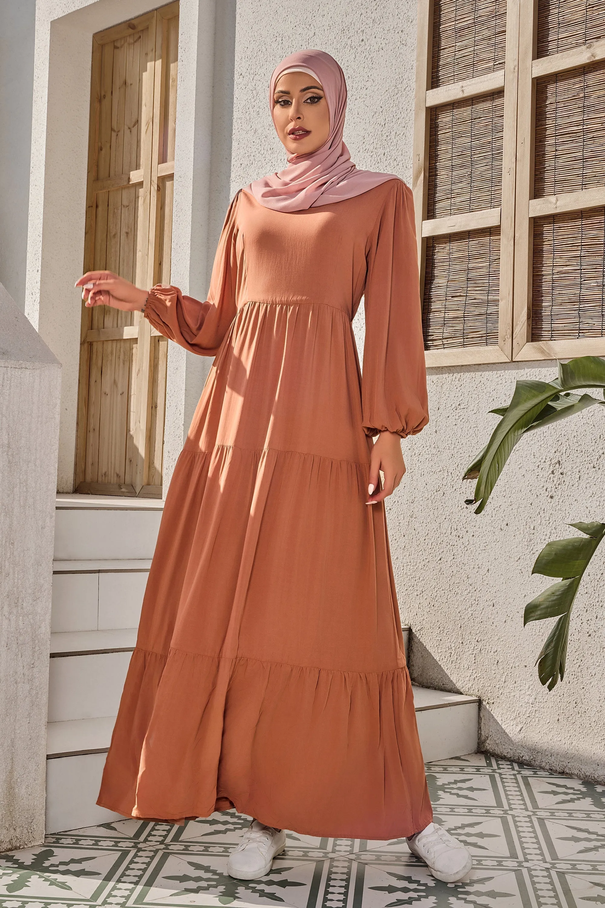 Burnt Orange Long Sleeve Maxi Dress