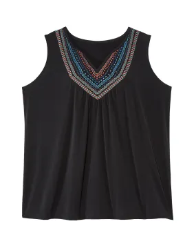 Carlota Embroidered Tunic Tank | Black / Azure Blue