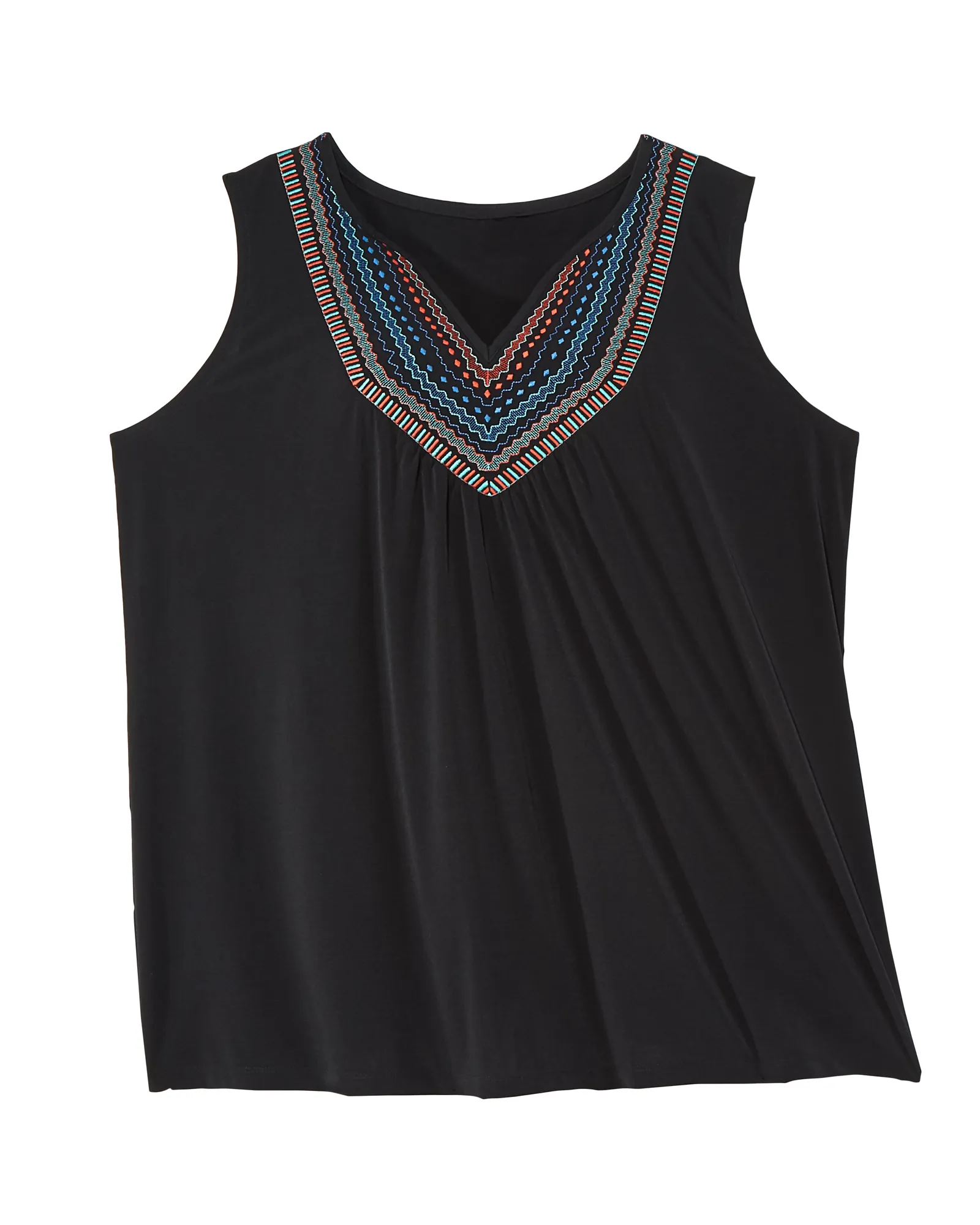 Carlota Embroidered Tunic Tank | Black / Azure Blue