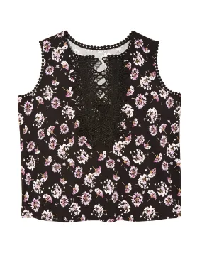 Cassandra Lace Neck Top | Black / Purple