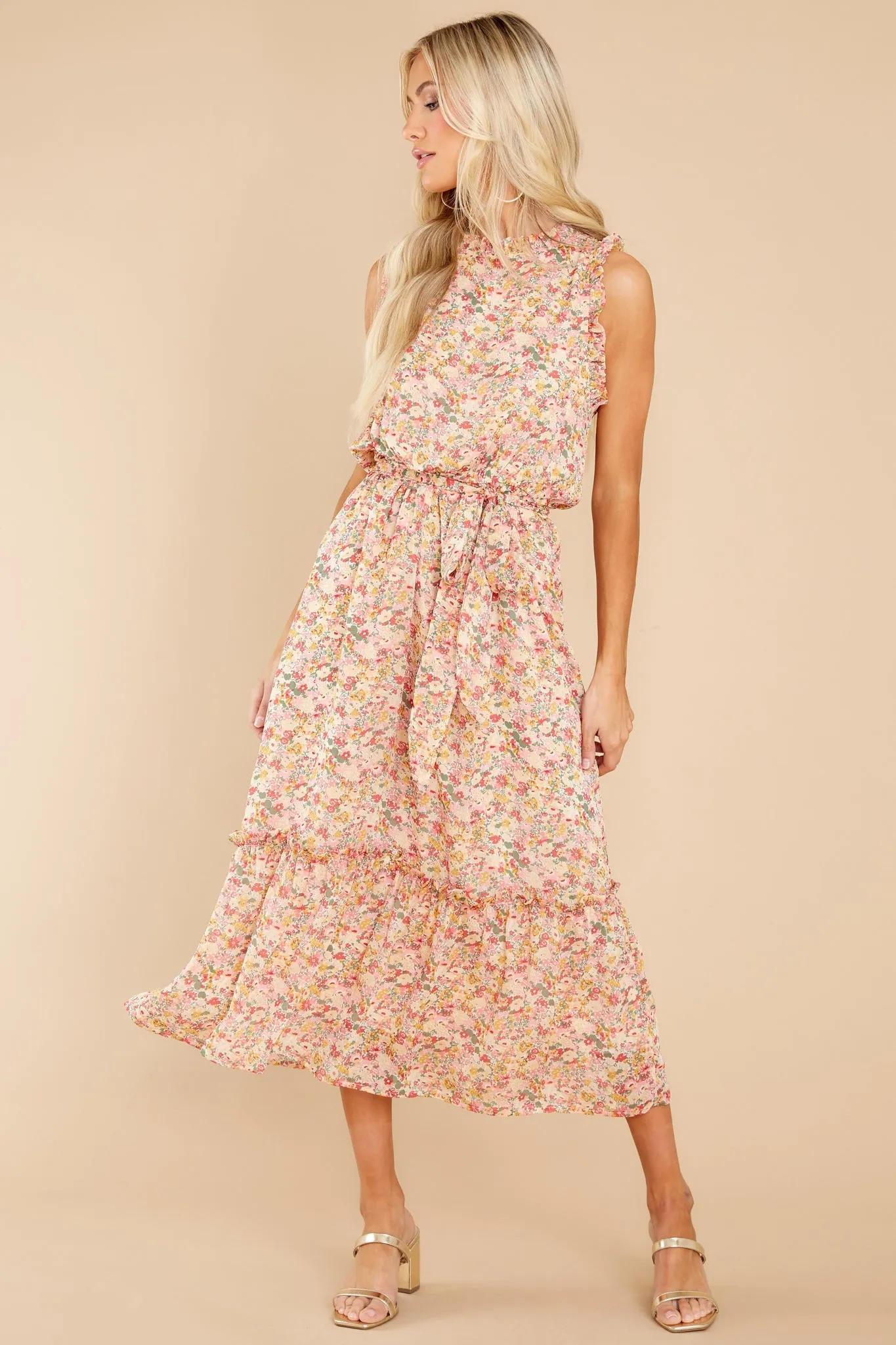 Chasing Wildflowers Blush Floral Print Midi Dress