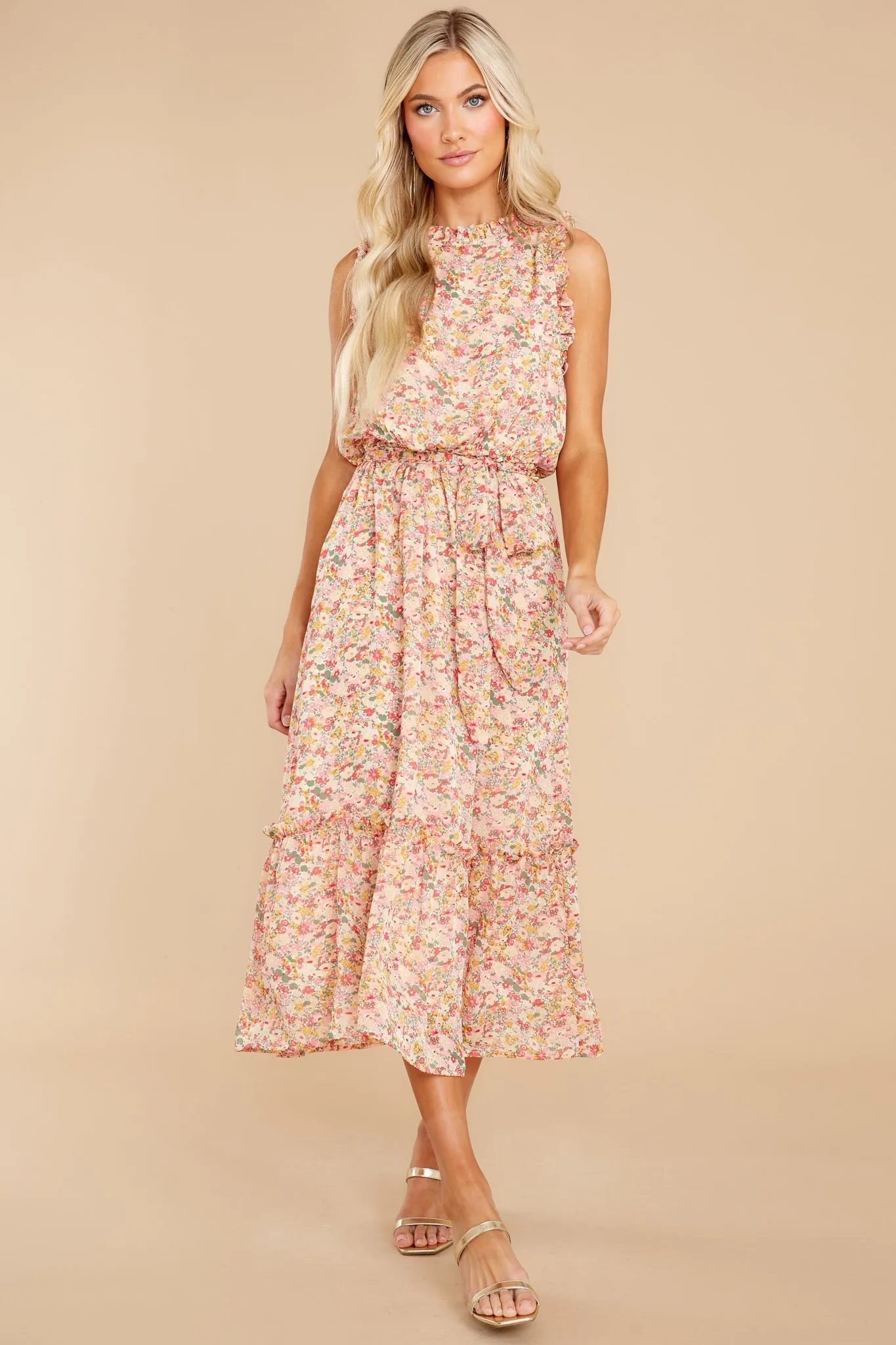 Chasing Wildflowers Blush Floral Print Midi Dress