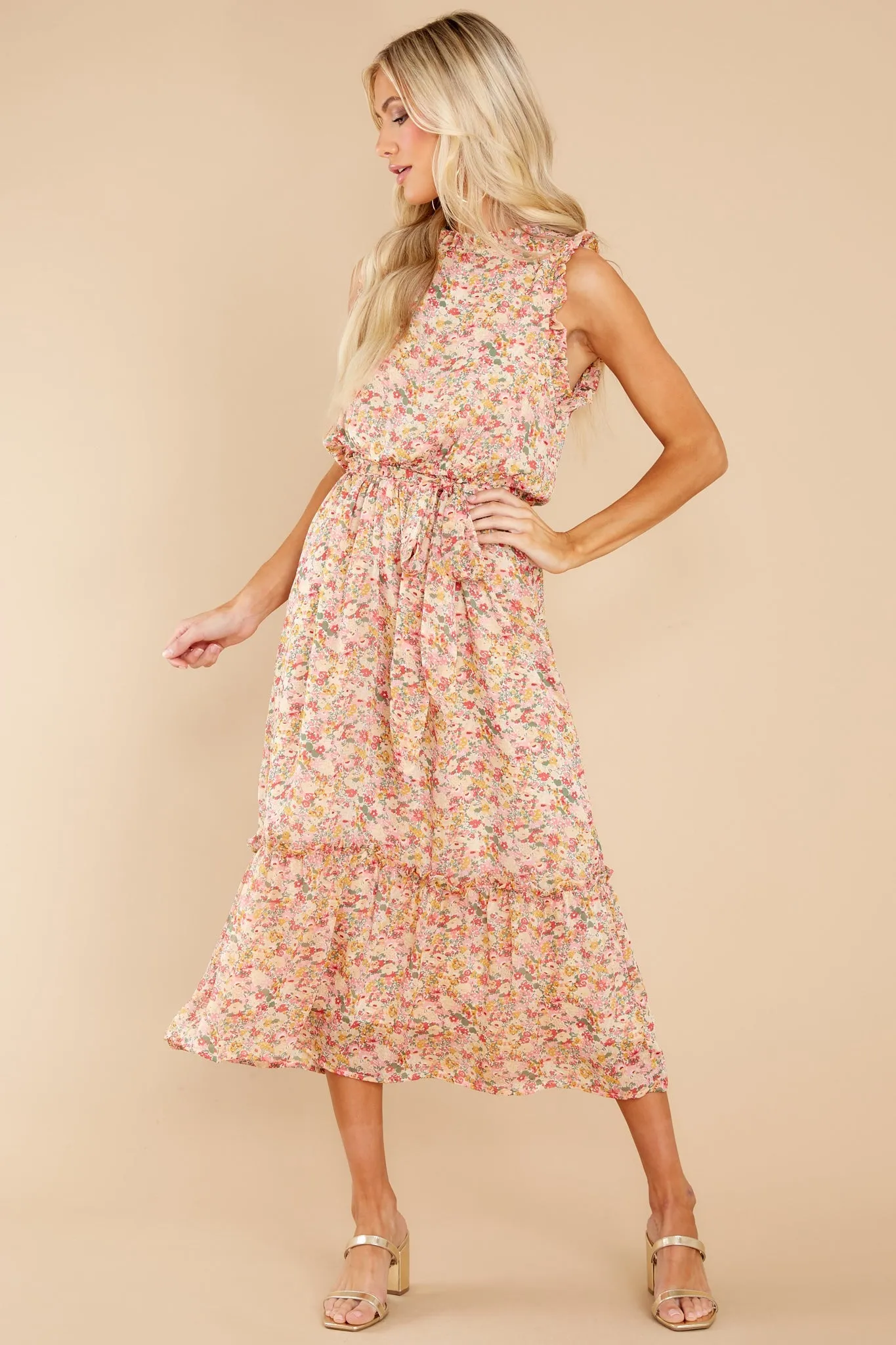 Chasing Wildflowers Blush Floral Print Midi Dress