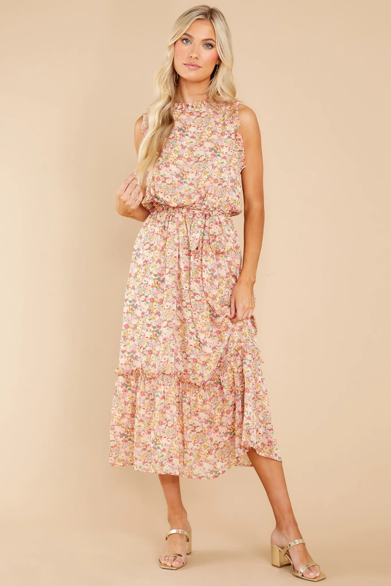 Chasing Wildflowers Blush Floral Print Midi Dress