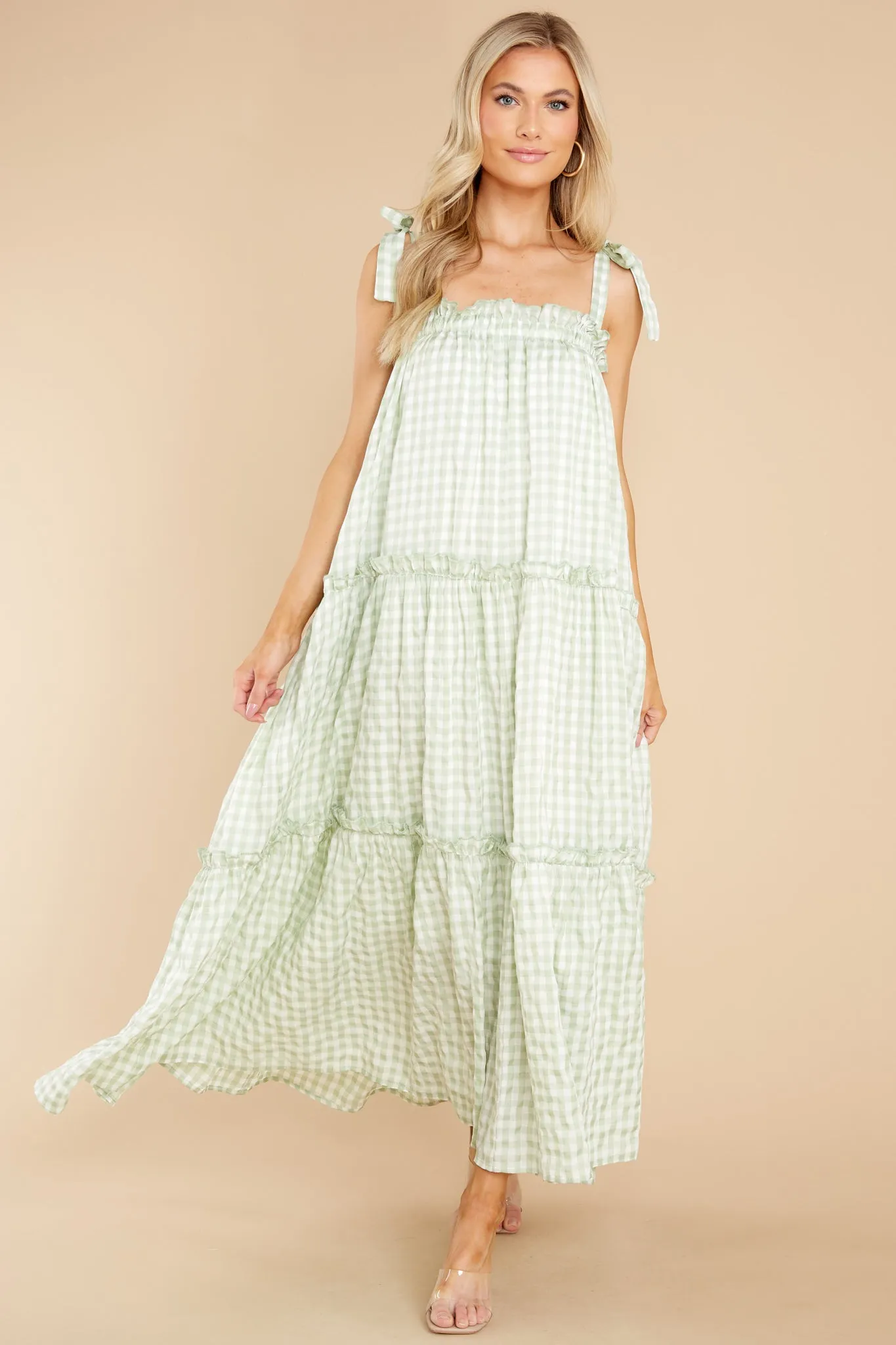 Cherished Memories Green Gingham Maxi Dress