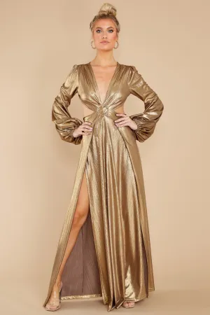 Closing The Show Gold Maxi Dress