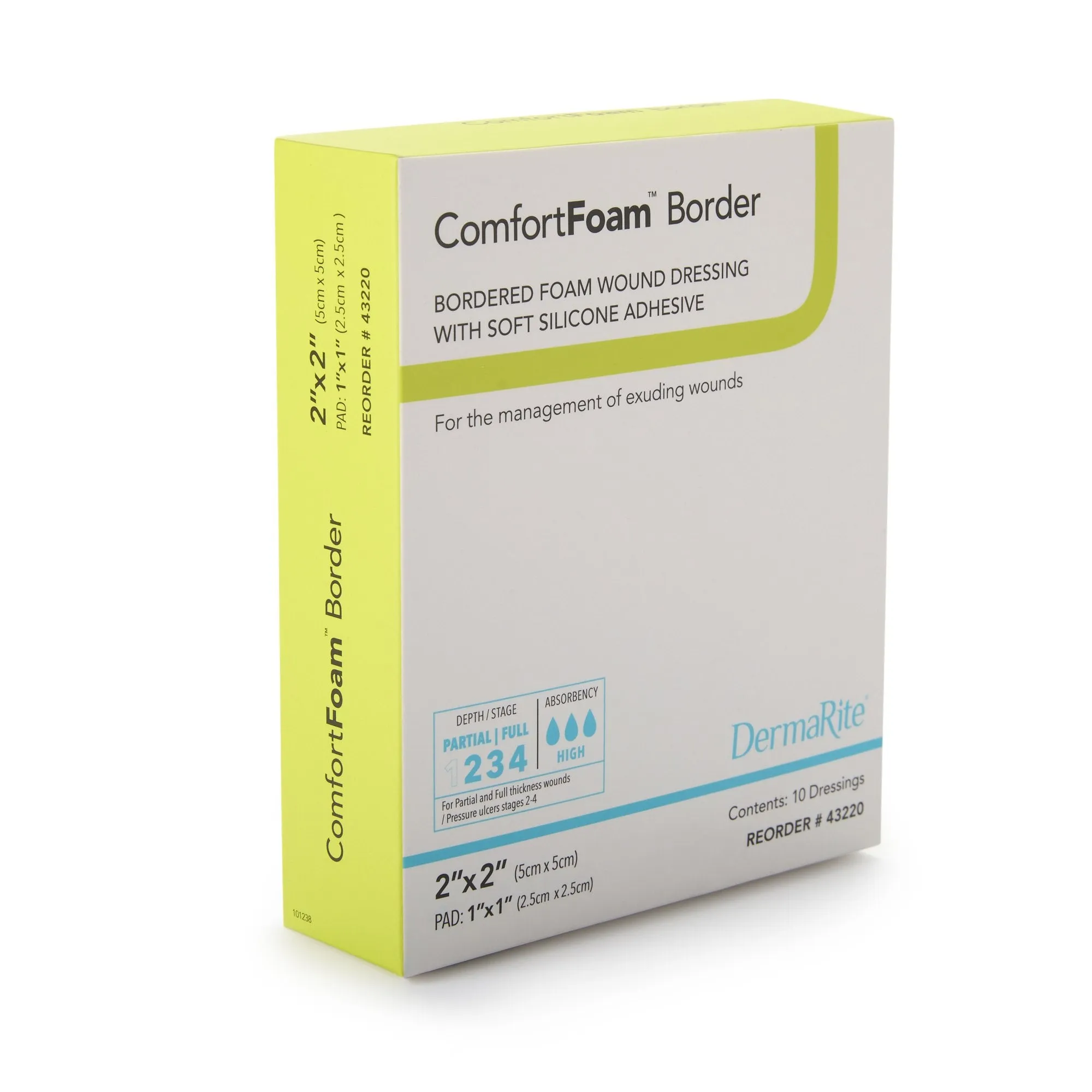 ComfortFoam™ Border Silicone Adhesive with Border Silicone Foam Dressing, 2 x 2 Inch