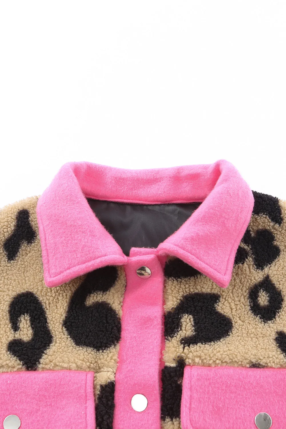 Contrast Trimmed Leopard Teddy Shacket