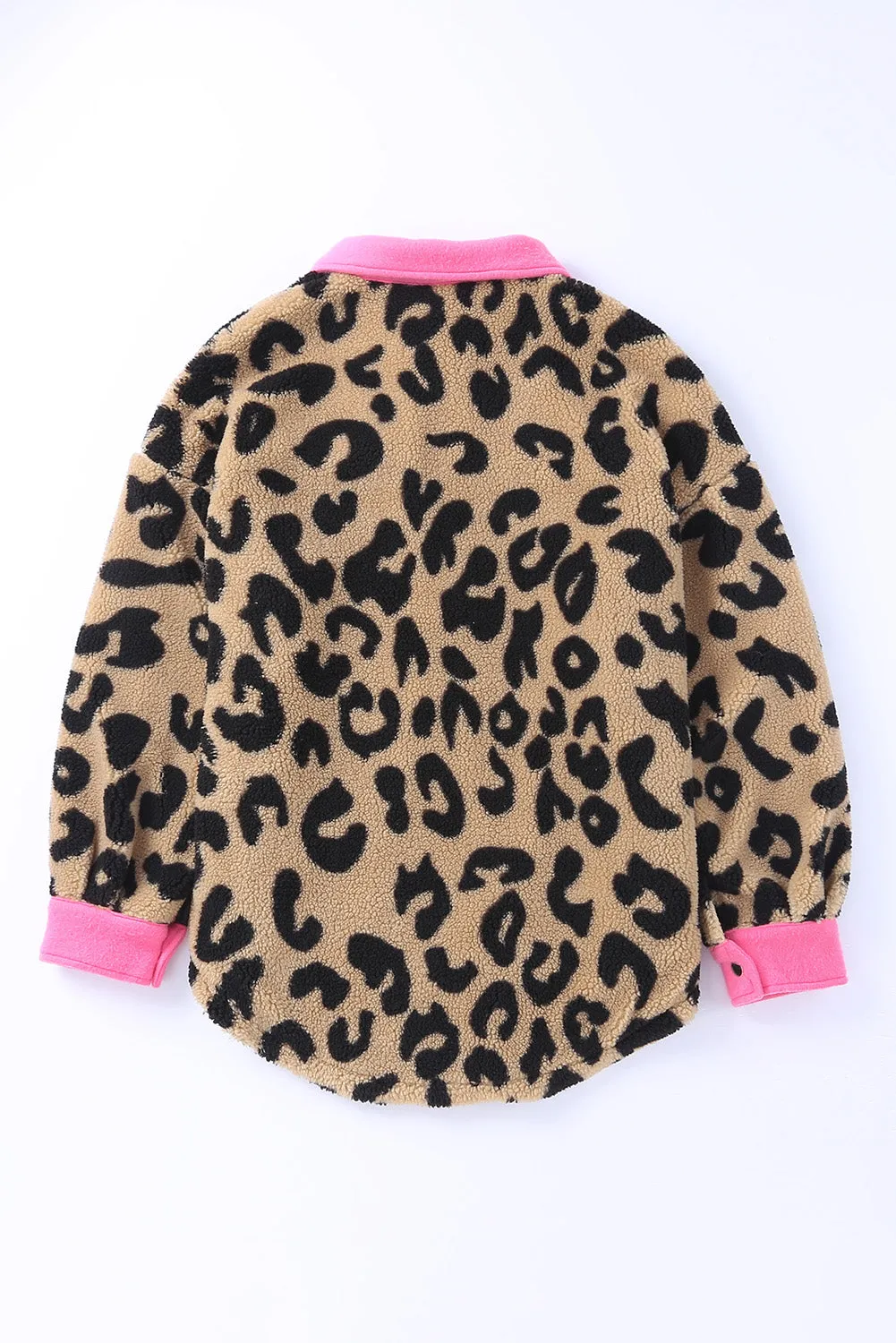 Contrast Trimmed Leopard Teddy Shacket