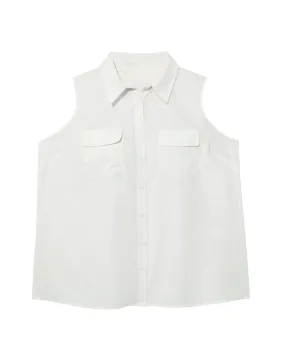 Corinna Sleeveless Silky Buttondown Shirt | Ivory