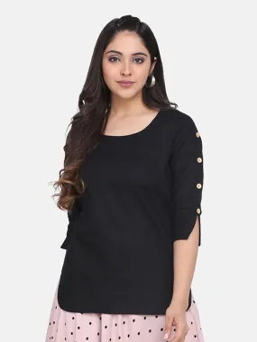 Cotton Linen Top - Black