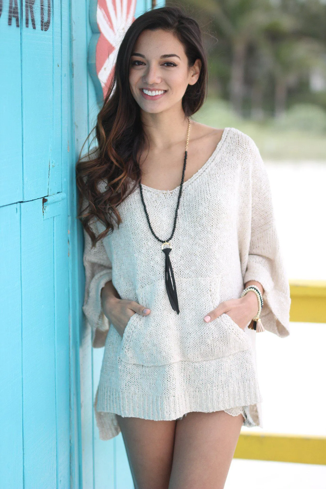 Cream Sweater with Pocket