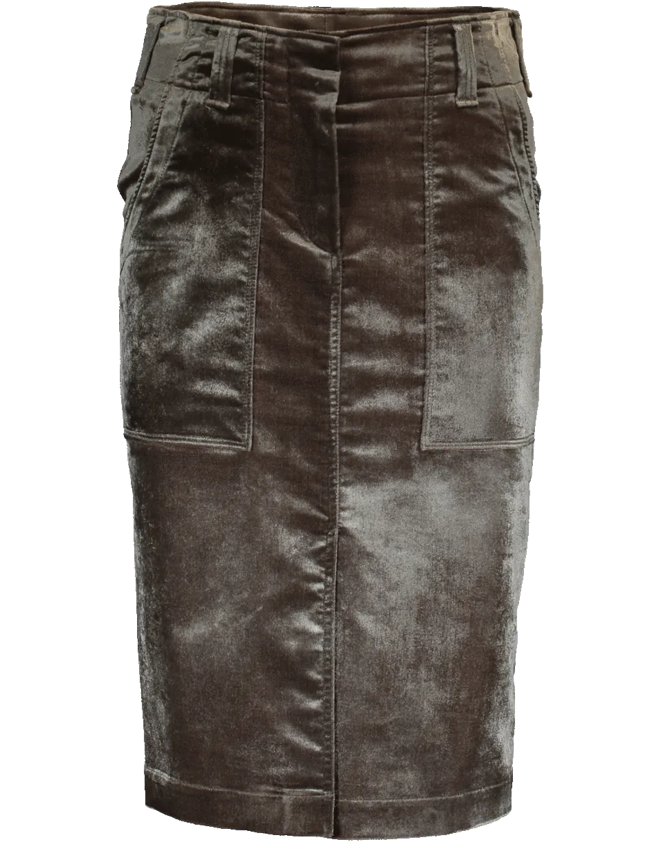 Crushed Velvet Utility Pencil Skirt