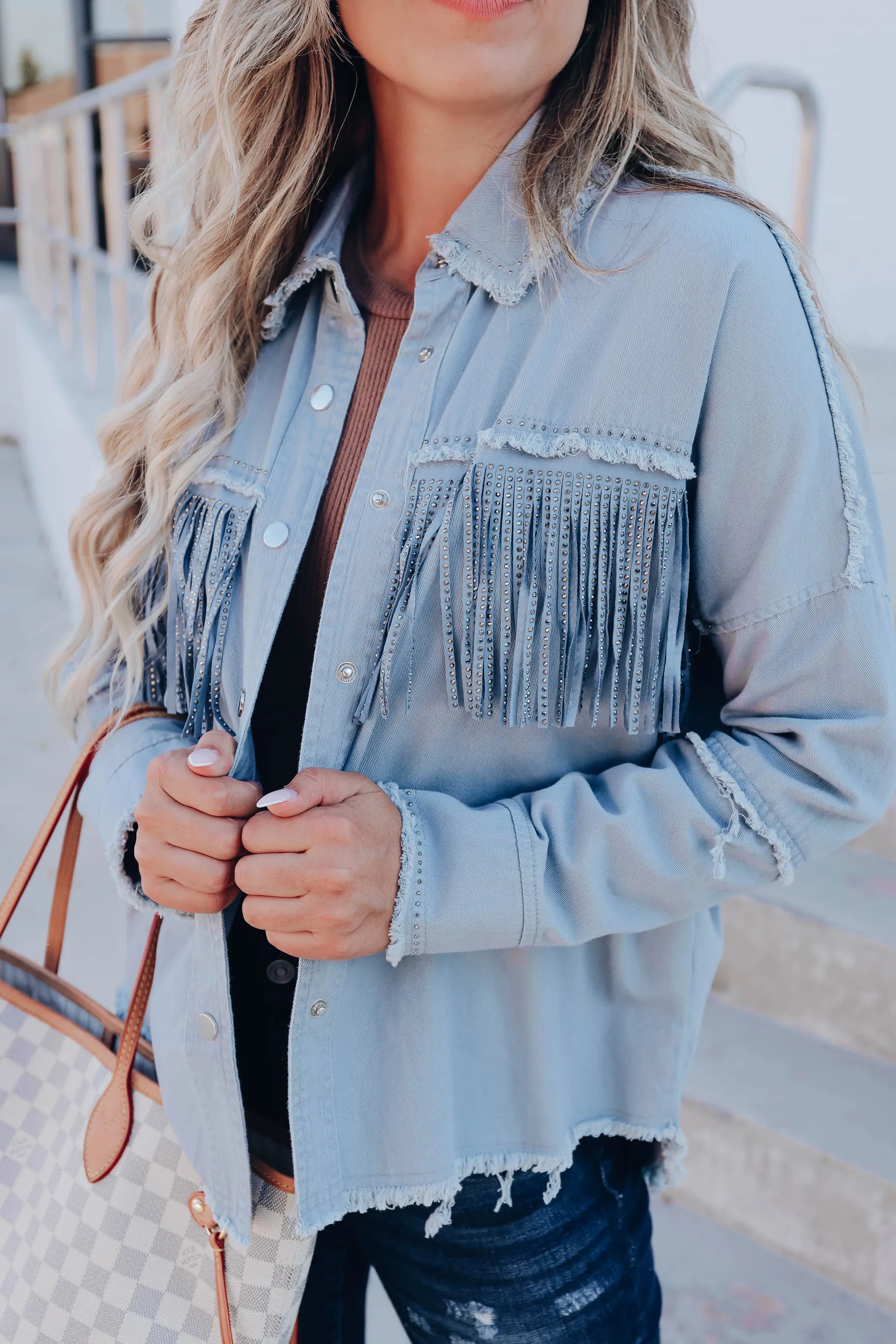 Cyclone Fringe Frayed Denim Shirt - Blue