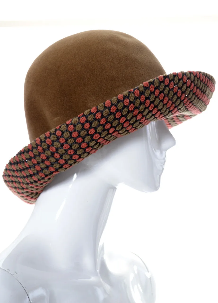 Dale Kelly Vintage Brown Felted Wool Hat with Patterned Knit Brim