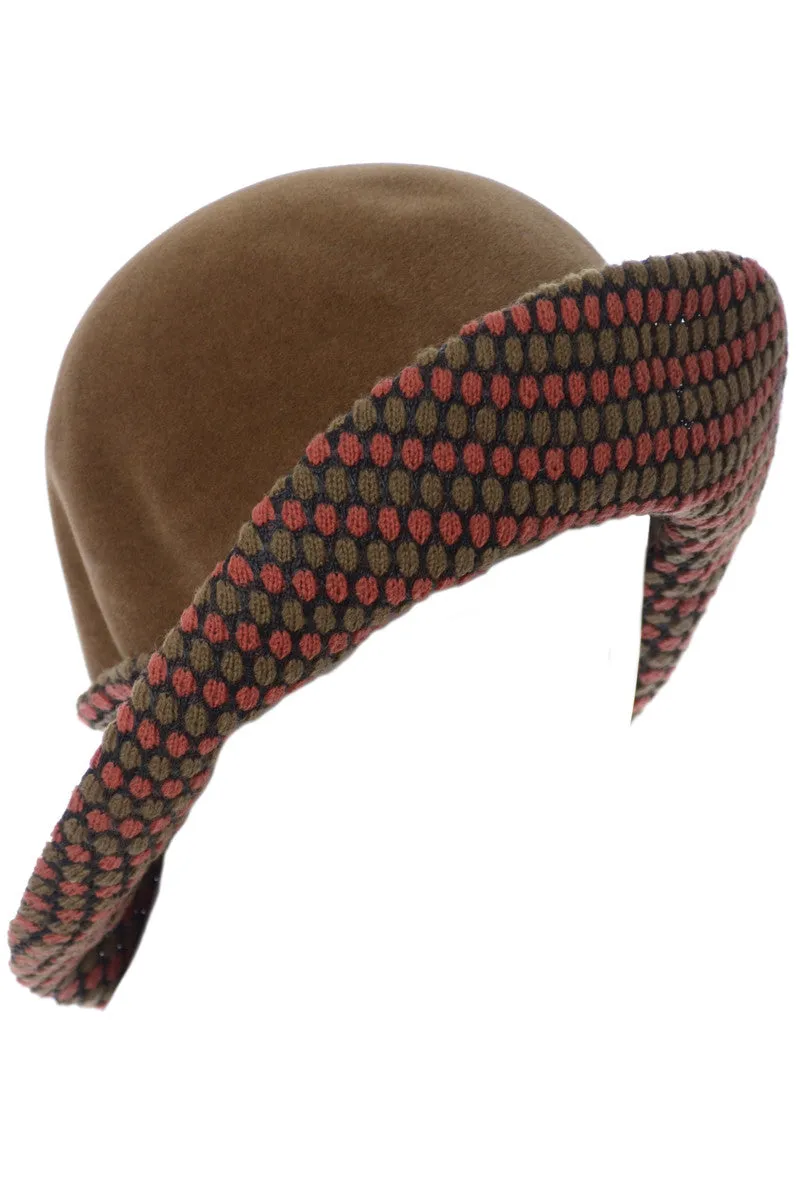 Dale Kelly Vintage Brown Felted Wool Hat with Patterned Knit Brim