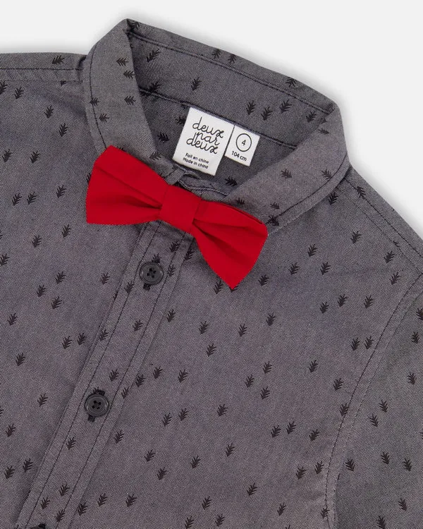 DPD Printed Chambray Shirt with Bow Tie