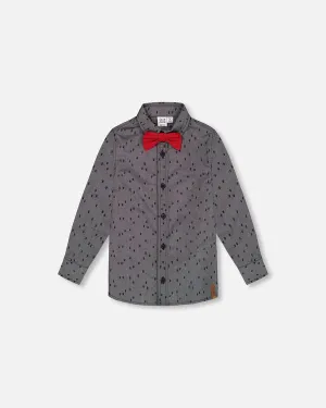 DPD Printed Chambray Shirt with Bow Tie