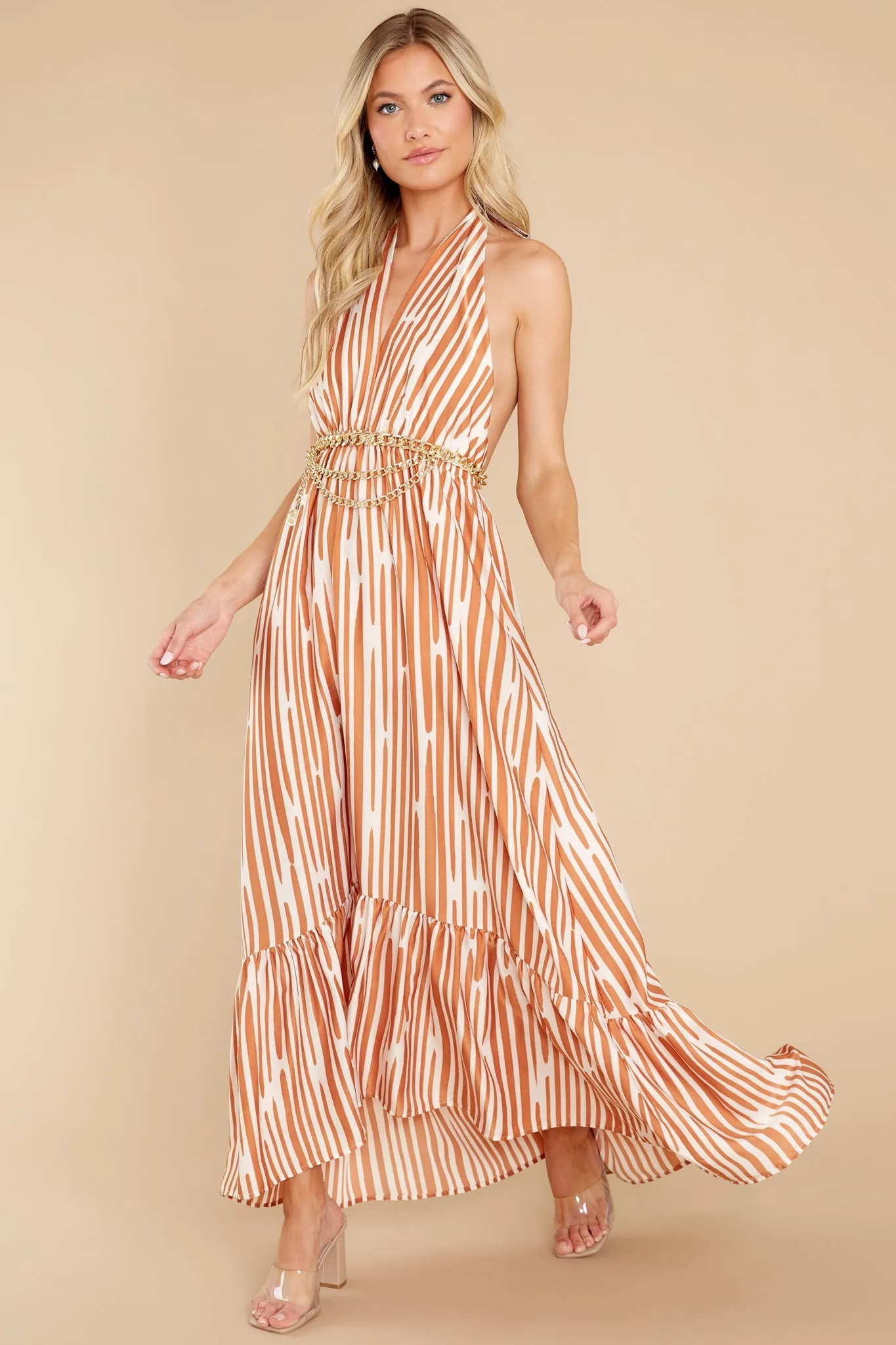 Drop Of Sun Camel Print Midi Dress