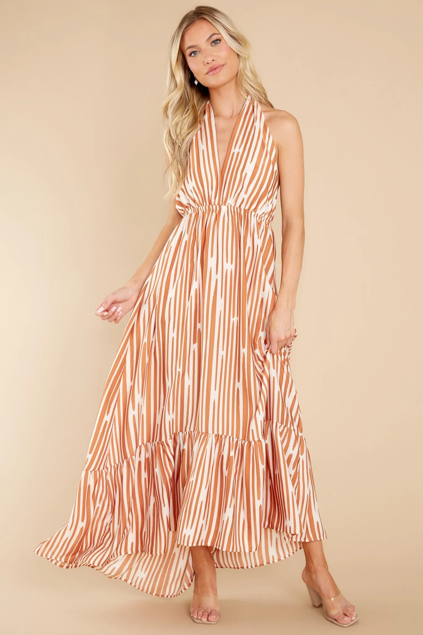 Drop Of Sun Camel Print Midi Dress