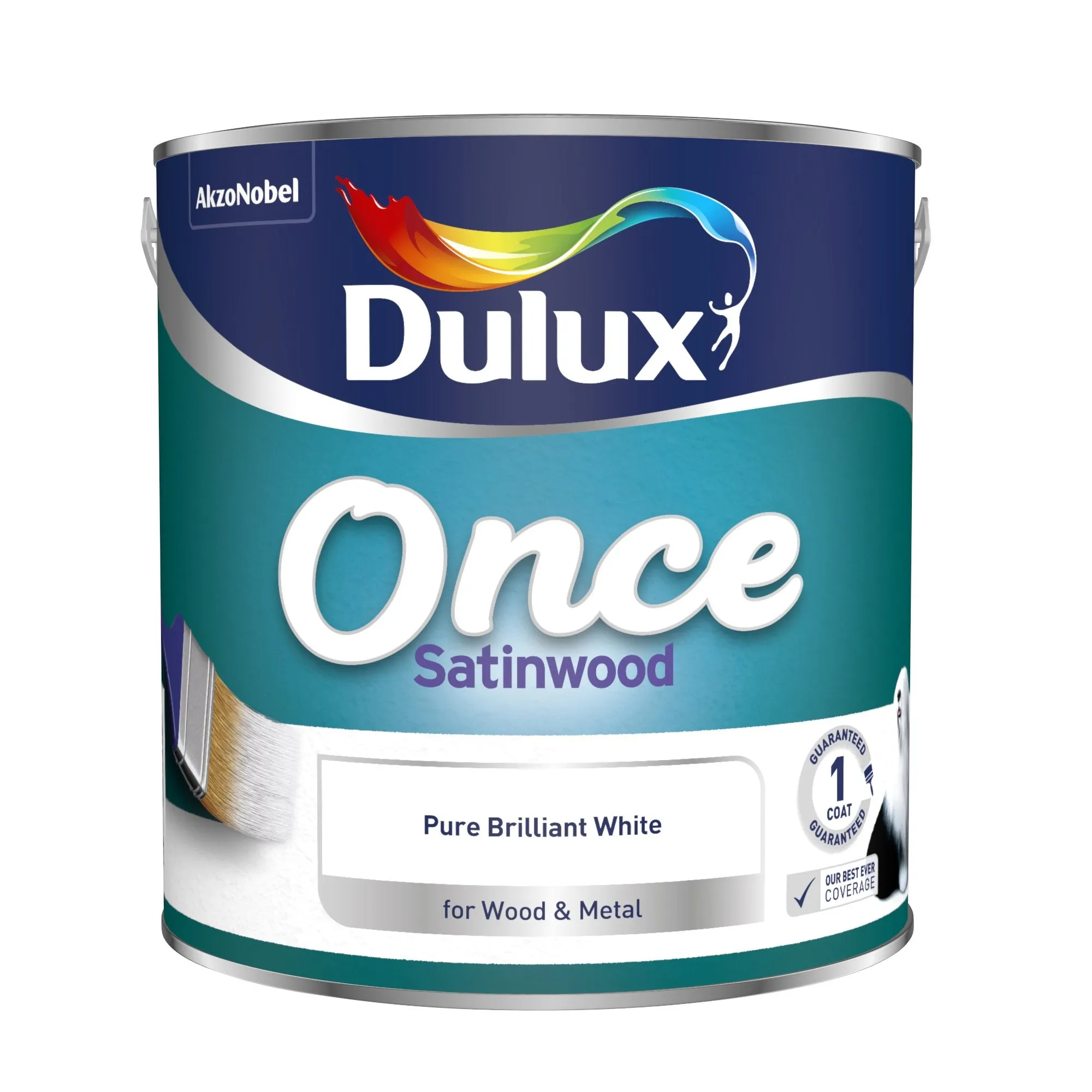 Dulux Once Satinwood Paint For Wood And Metal - Pure Brilliant White 2.5L