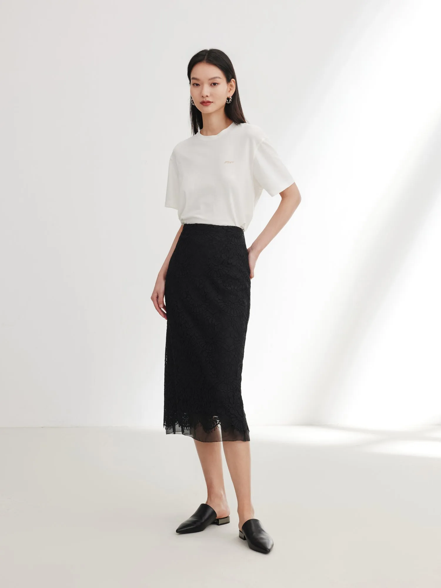 EP YAYING Lace Straight Skirt