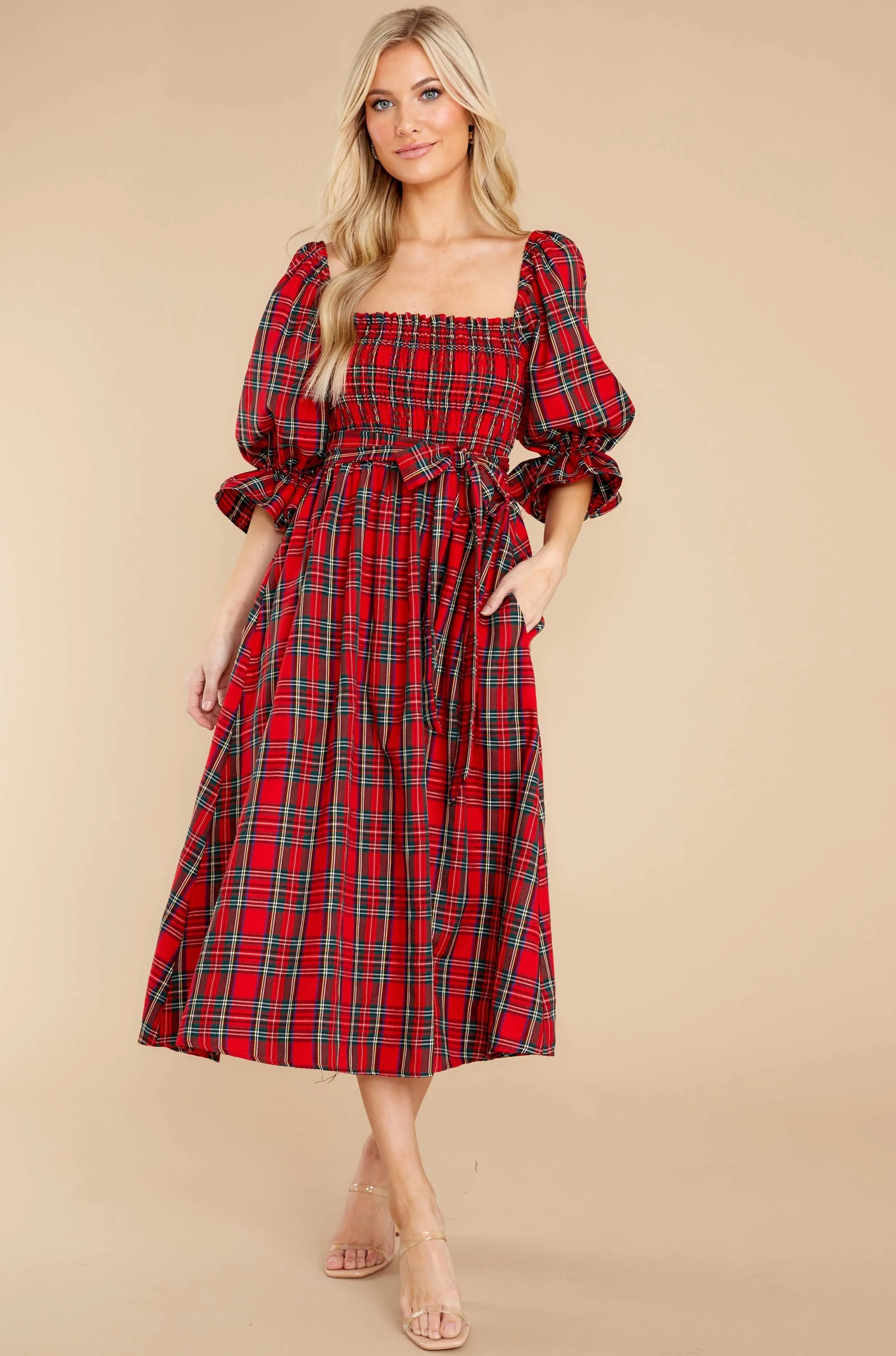 Everyday Cheer Red Plaid Maxi Dress