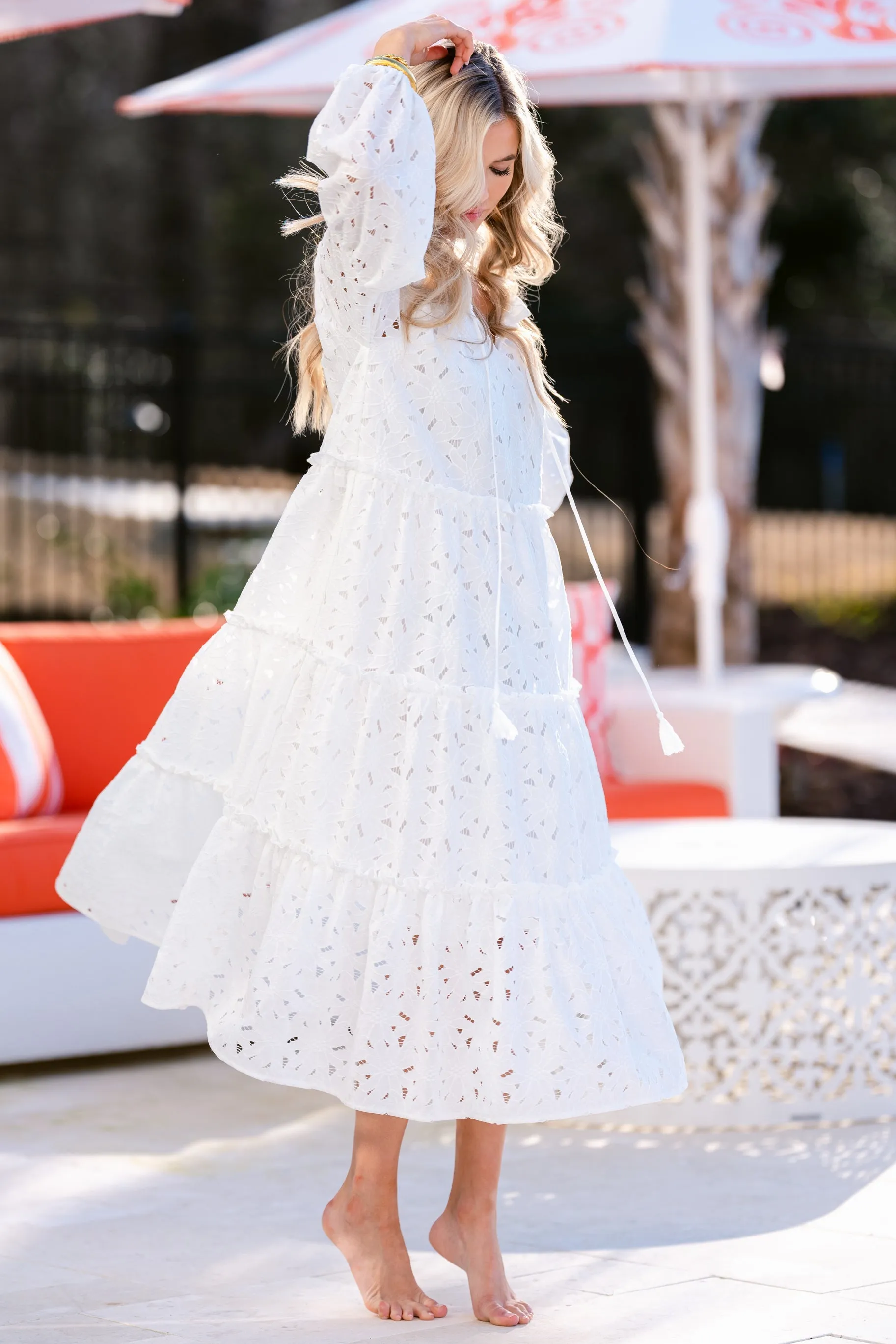 Far From Over White Floral Eyelet Maxi Dress