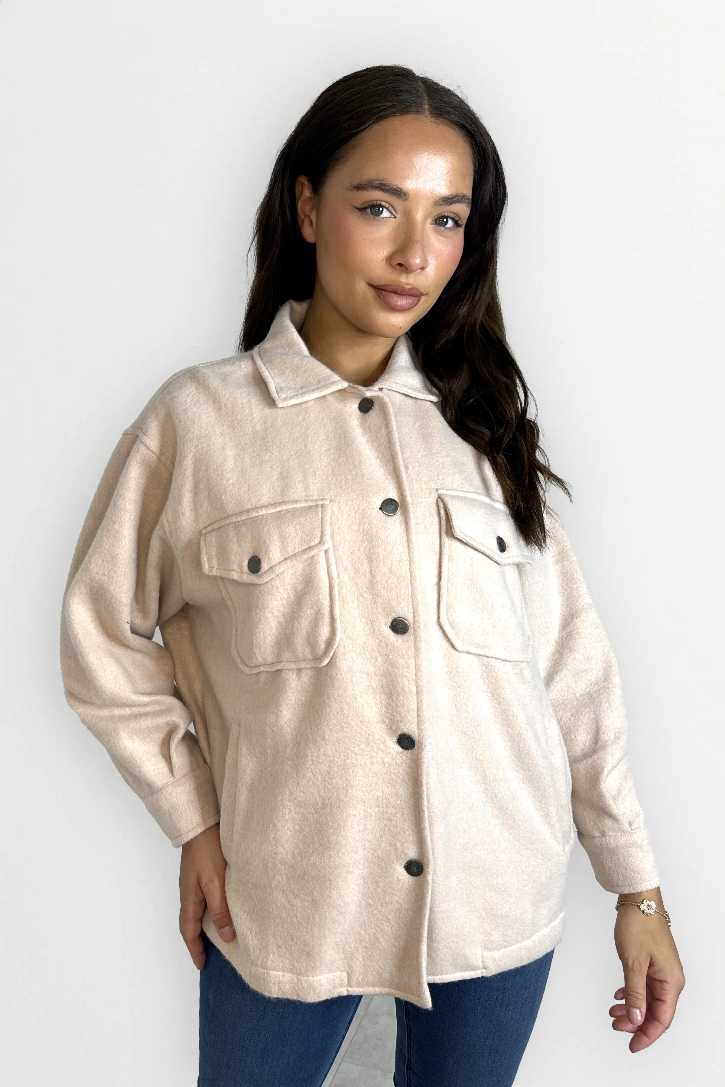 Fleeced Large Pocket Plain Shacket