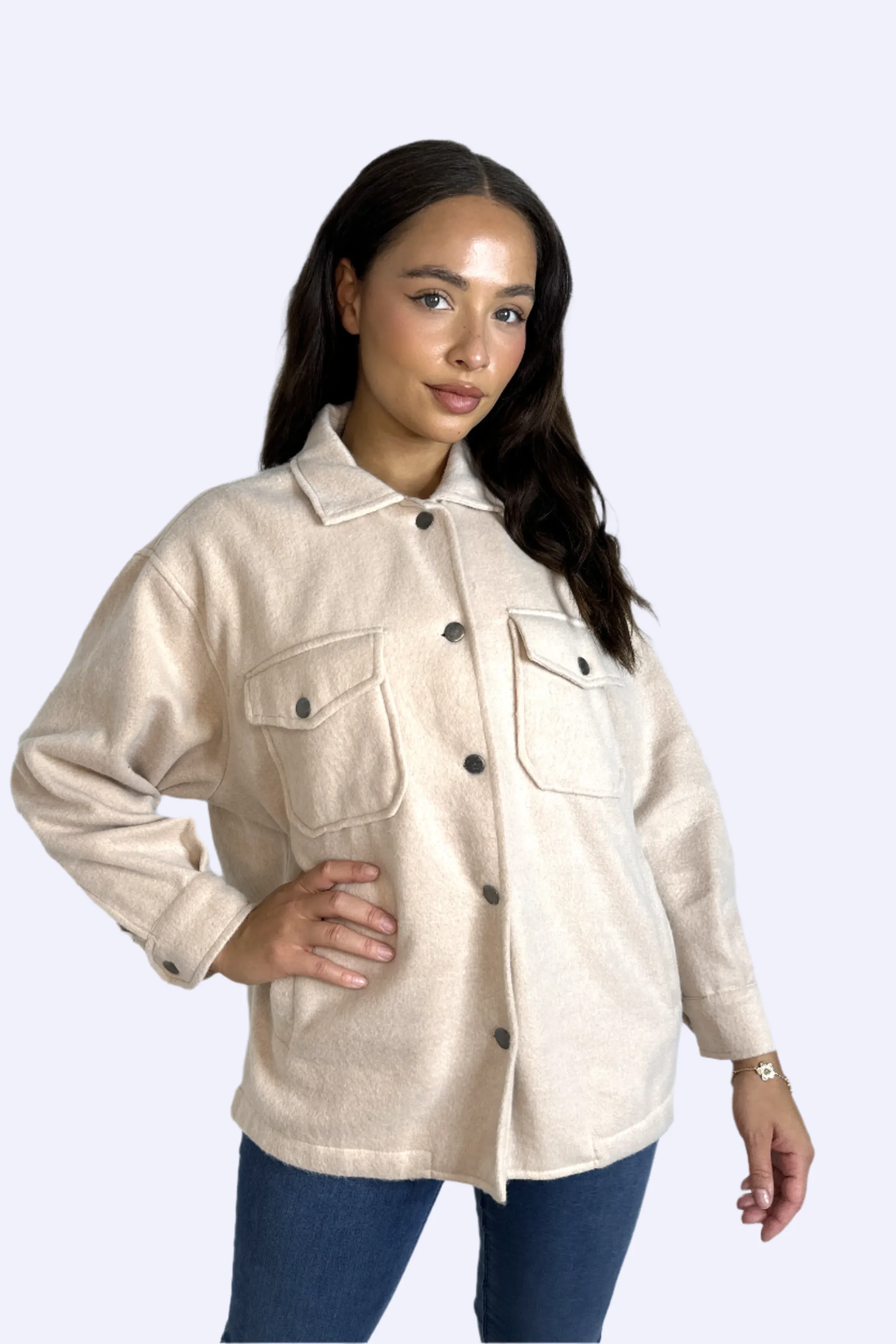 Fleeced Large Pocket Plain Shacket