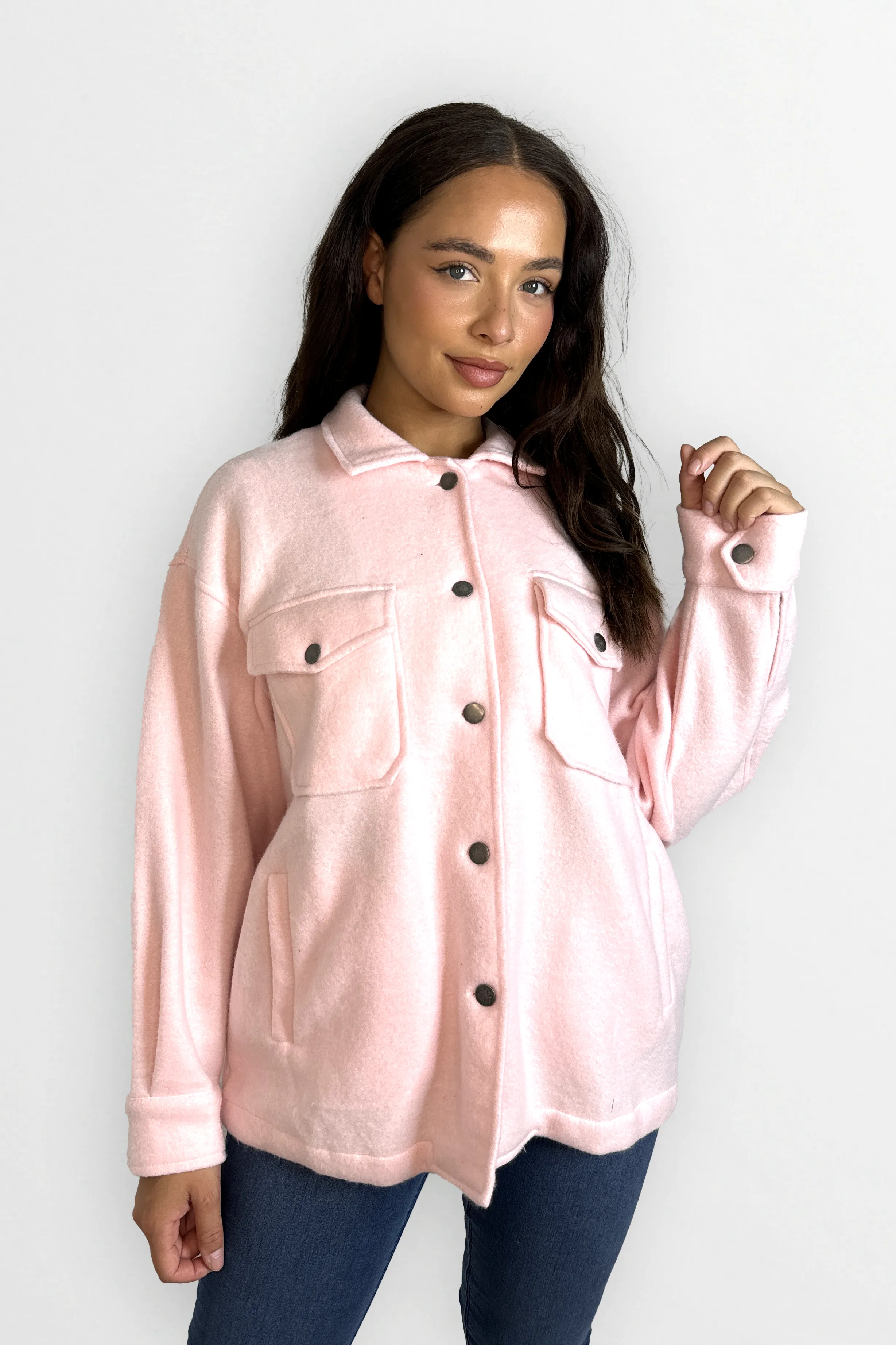 Fleeced Large Pocket Plain Shacket