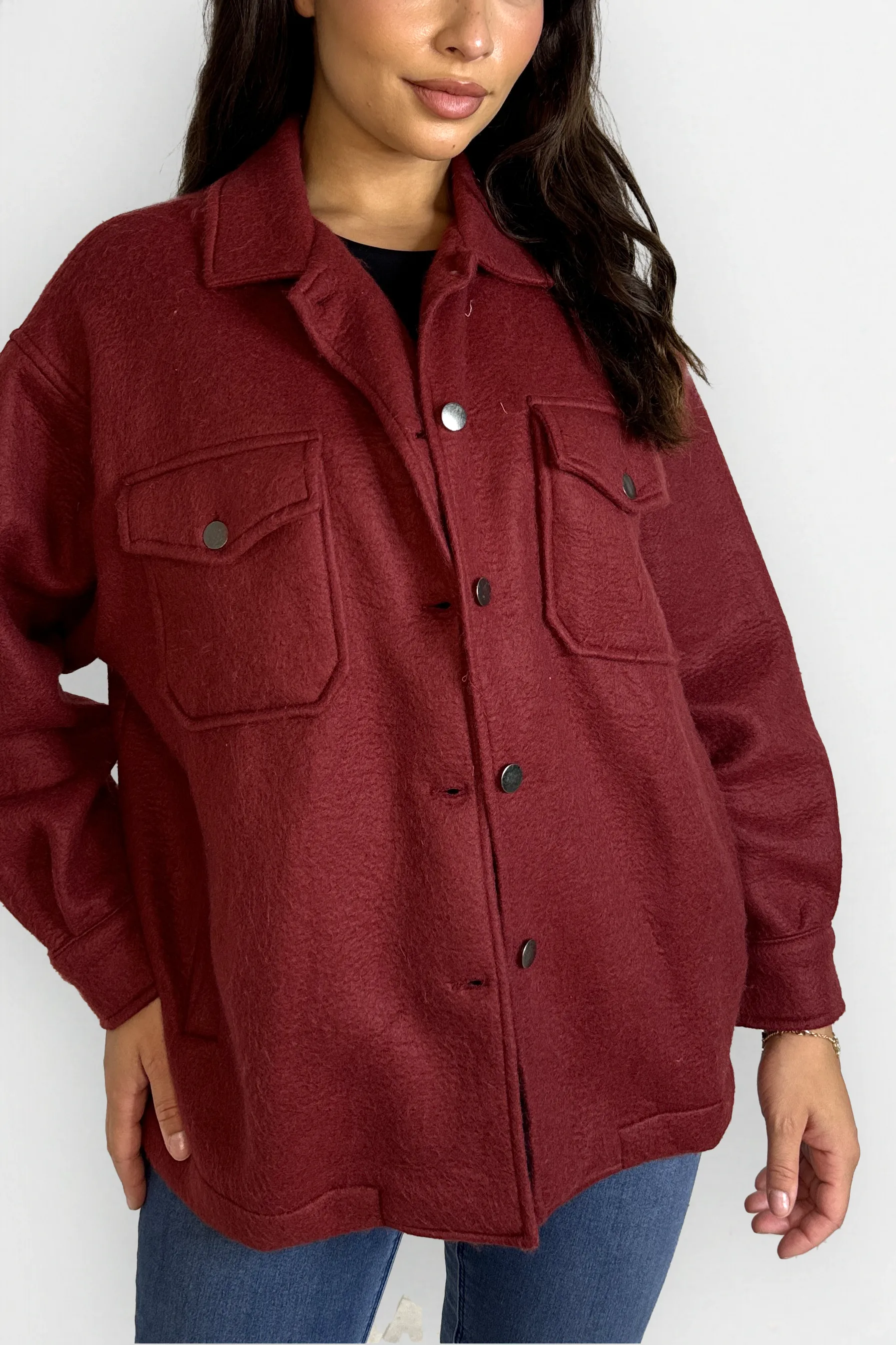 Fleeced Large Pocket Plain Shacket