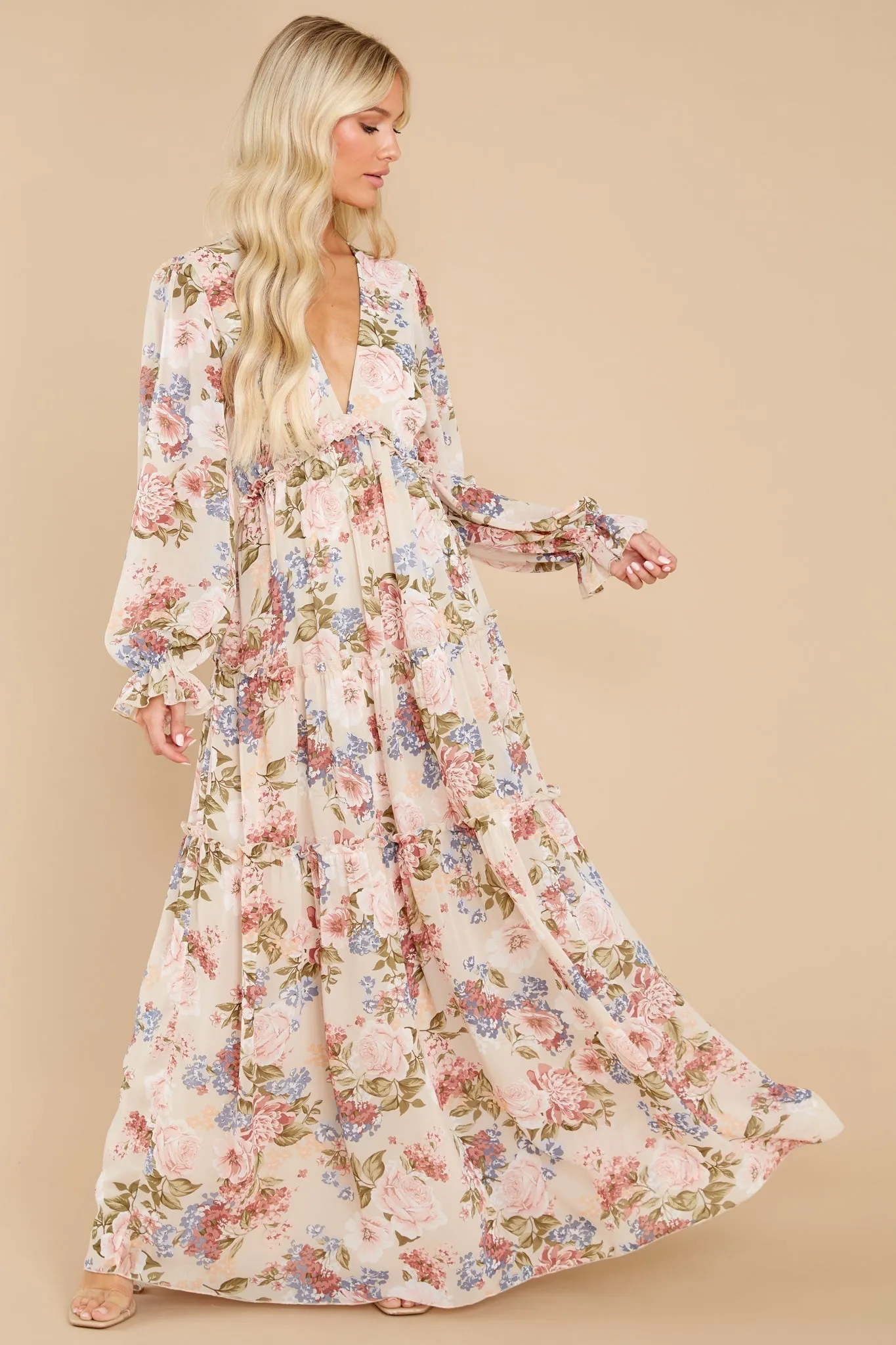 Flourishing Beauty Beige Floral Print Dress