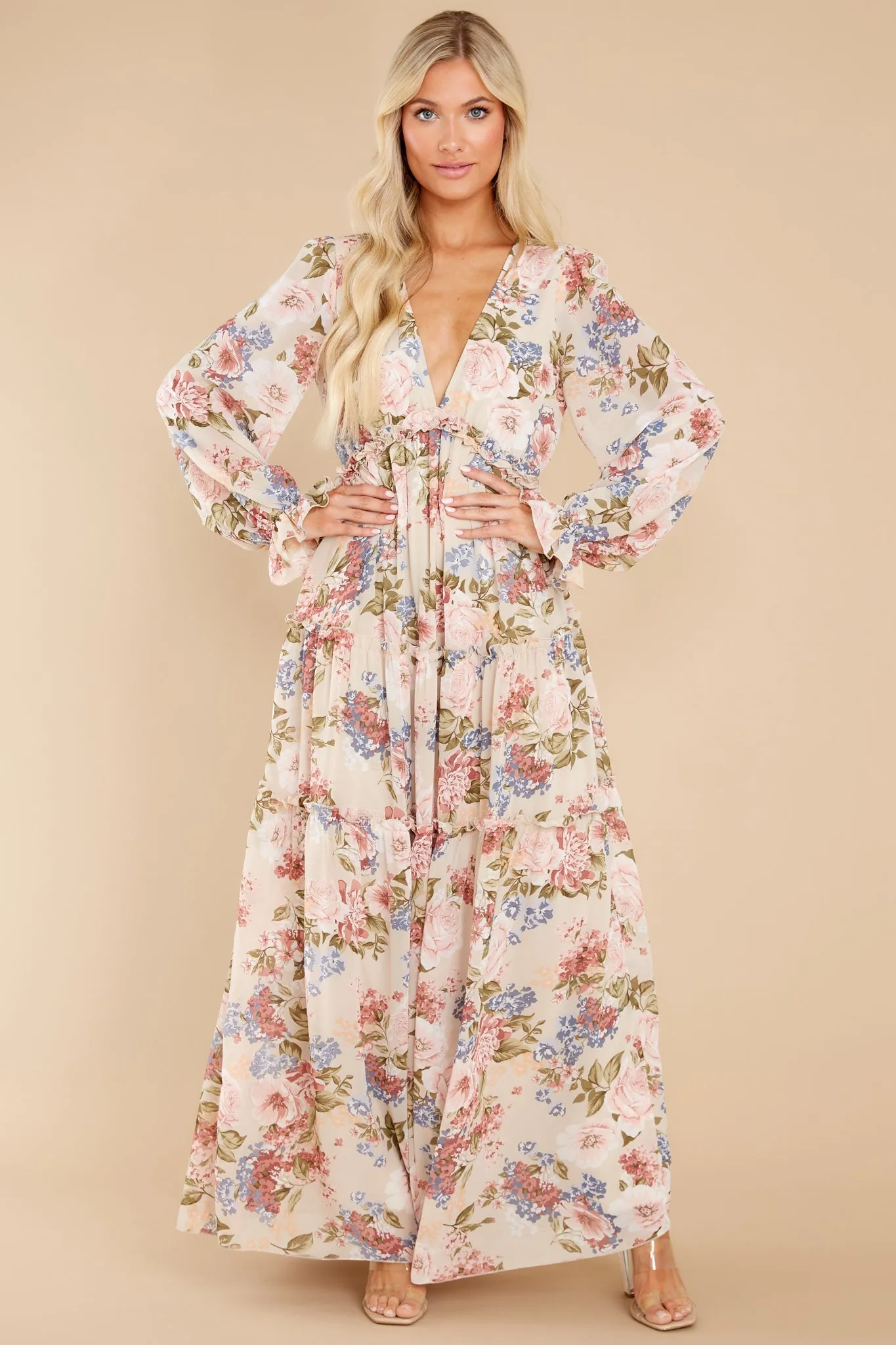 Flourishing Beauty Beige Floral Print Dress