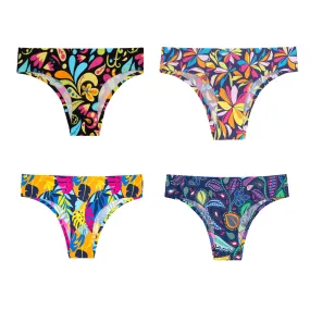 Flowery Bundle - Ladies Seamless Brazilian Briefs 4 Pack Bundle