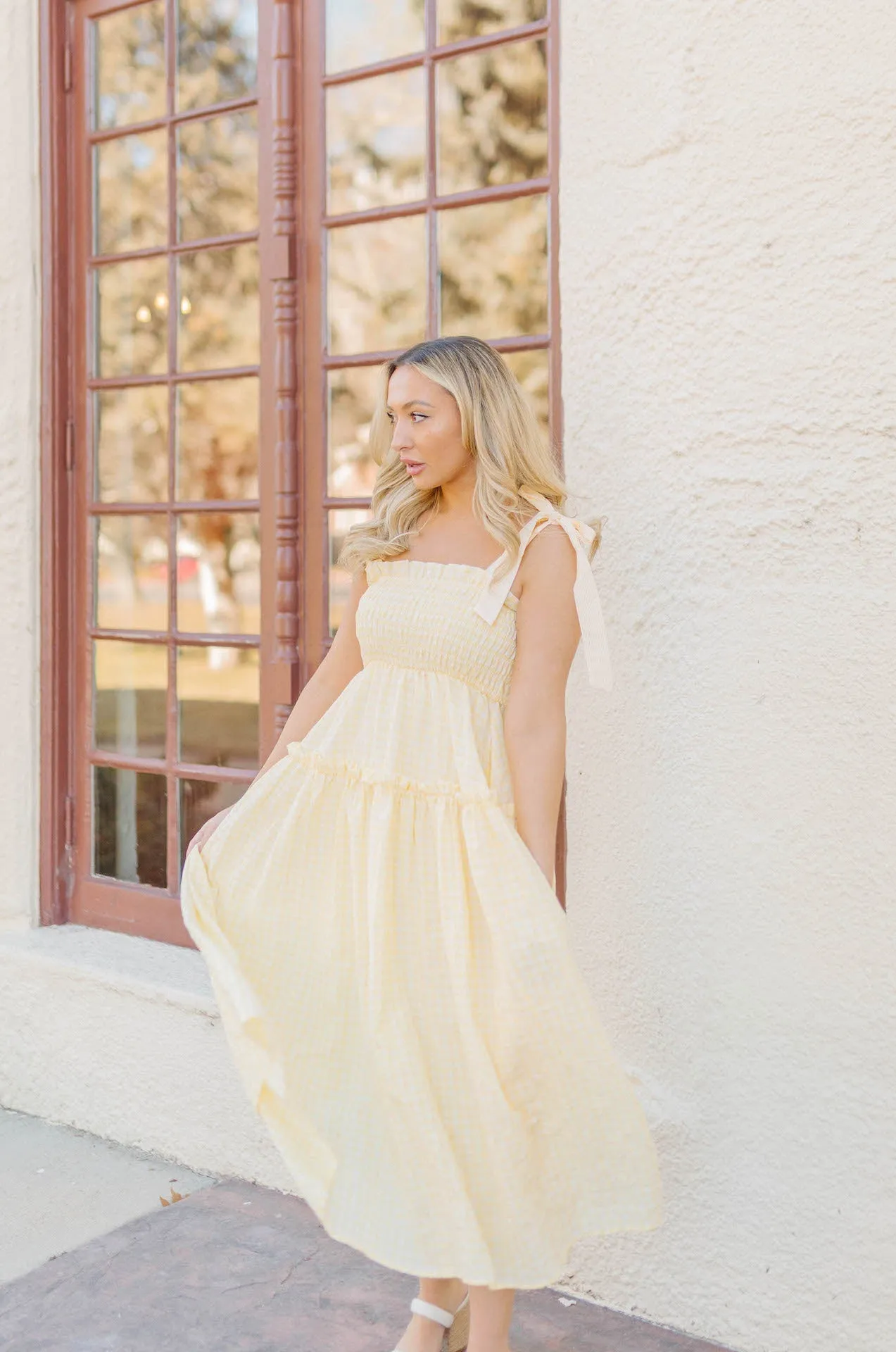 Forever Yours Yellow Gingham Midi Dress