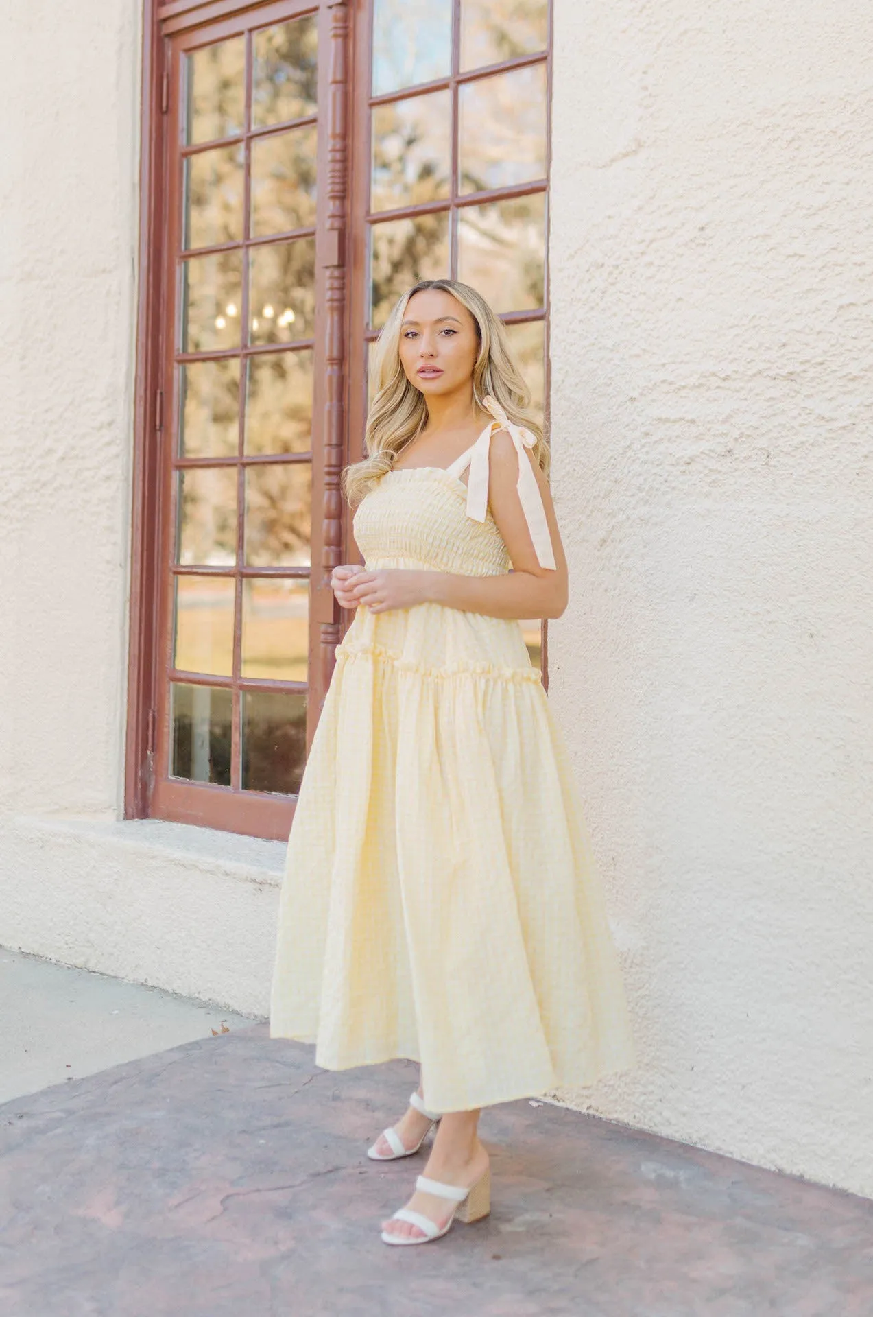 Forever Yours Yellow Gingham Midi Dress