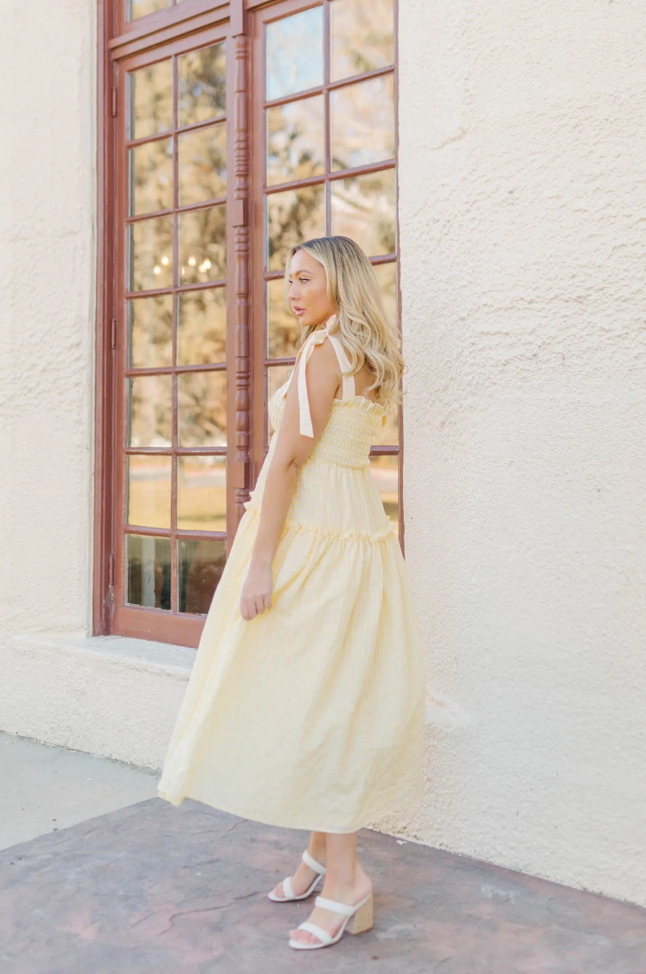 Forever Yours Yellow Gingham Midi Dress