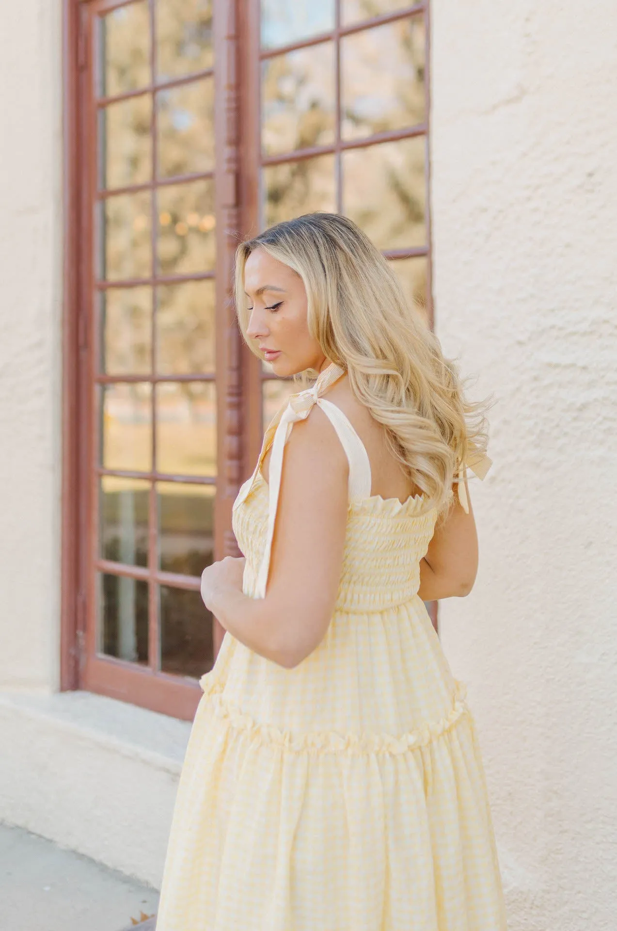 Forever Yours Yellow Gingham Midi Dress