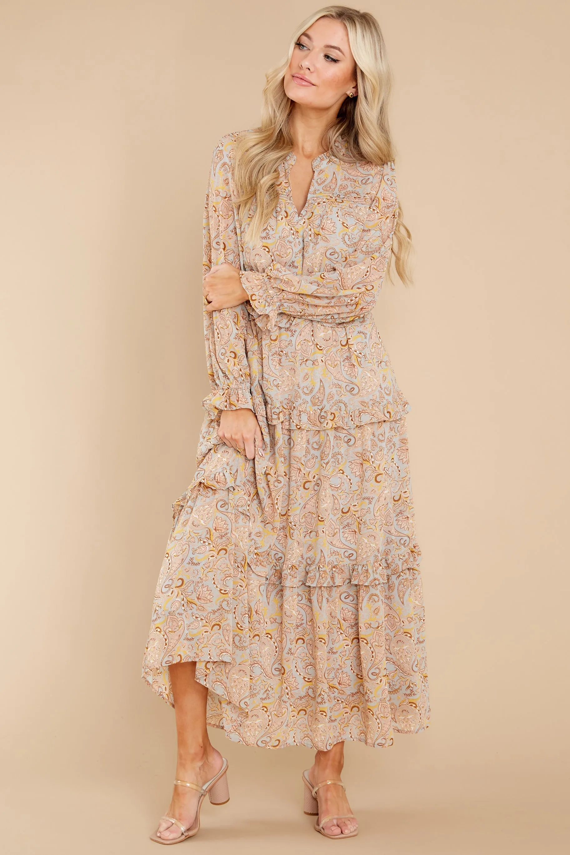 From The Willows Dusty Mint And Natural Print Maxi Dress