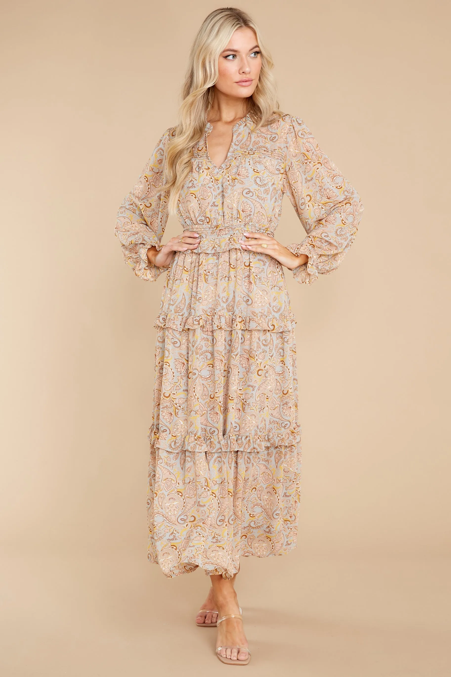 From The Willows Dusty Mint And Natural Print Maxi Dress