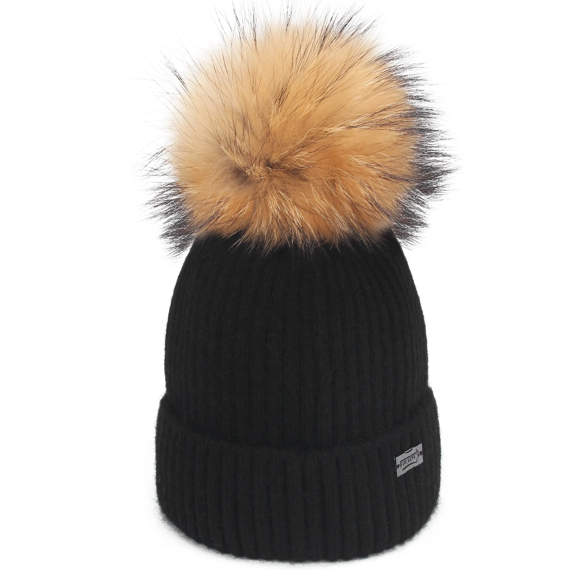 FURTALK Kids Winter Real Fur Fur Pom Pom Hat  Drop Shipping A051