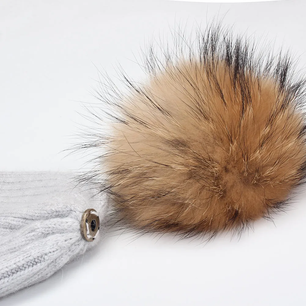 FURTALK Kids Winter Real Fur Fur Pom Pom Hat  Drop Shipping A051