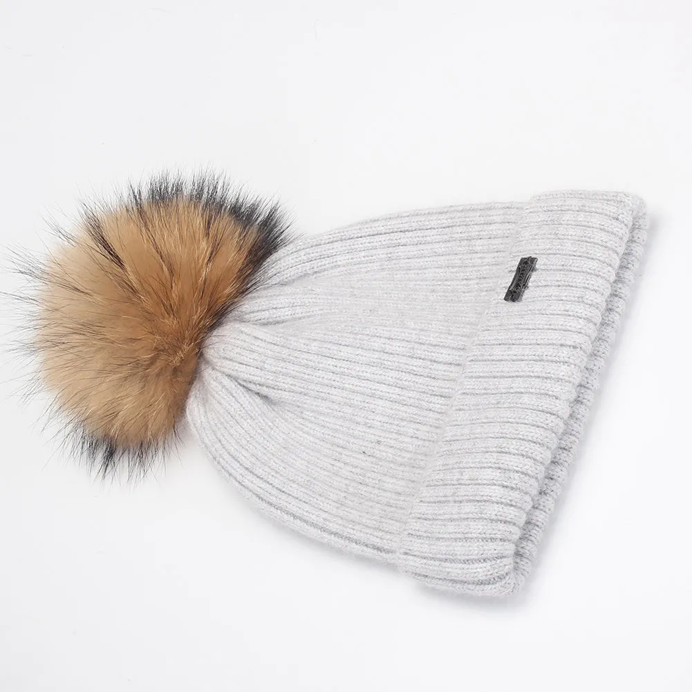 FURTALK Kids Winter Real Fur Fur Pom Pom Hat  Drop Shipping A051