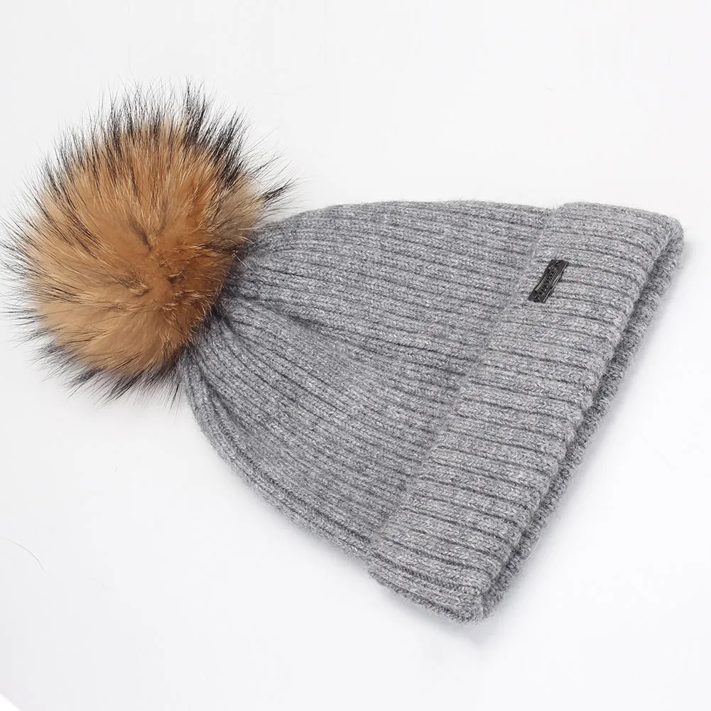 FURTALK Kids Winter Real Fur Fur Pom Pom Hat  Drop Shipping A051