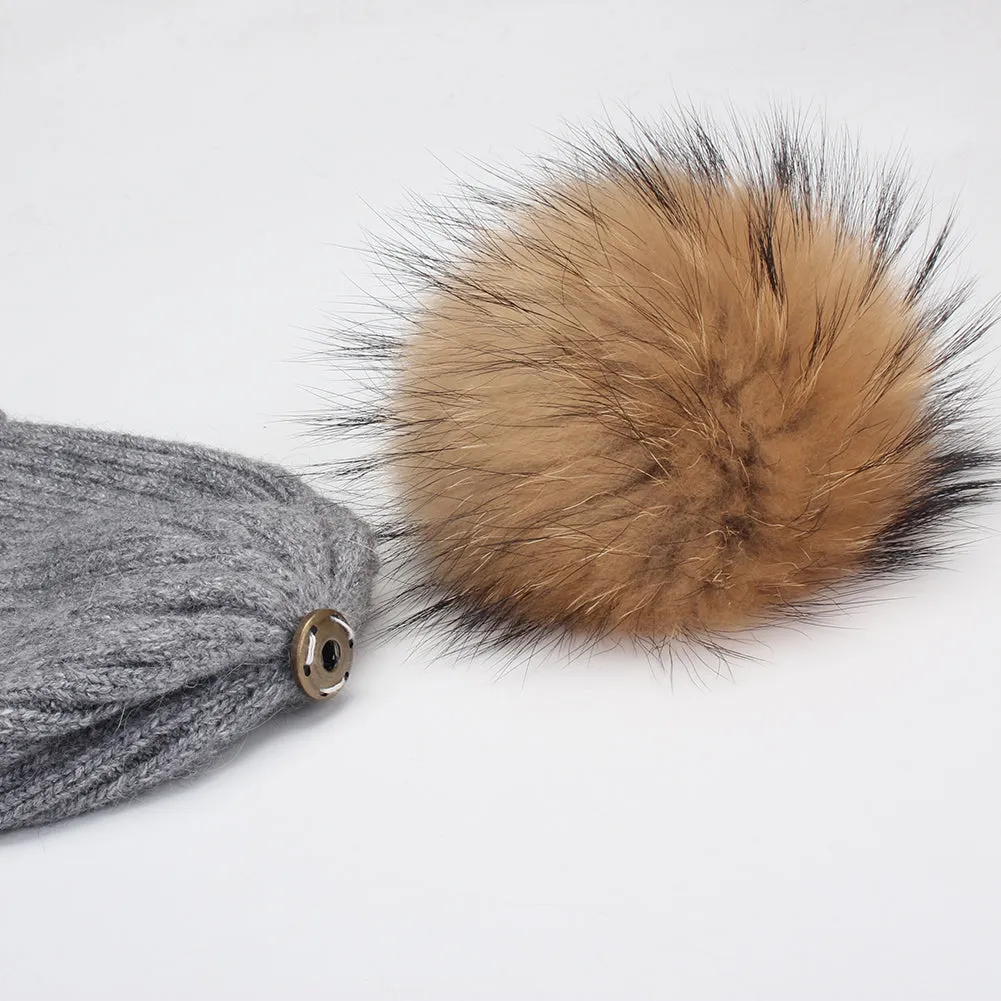 FURTALK Kids Winter Real Fur Fur Pom Pom Hat  Drop Shipping A051